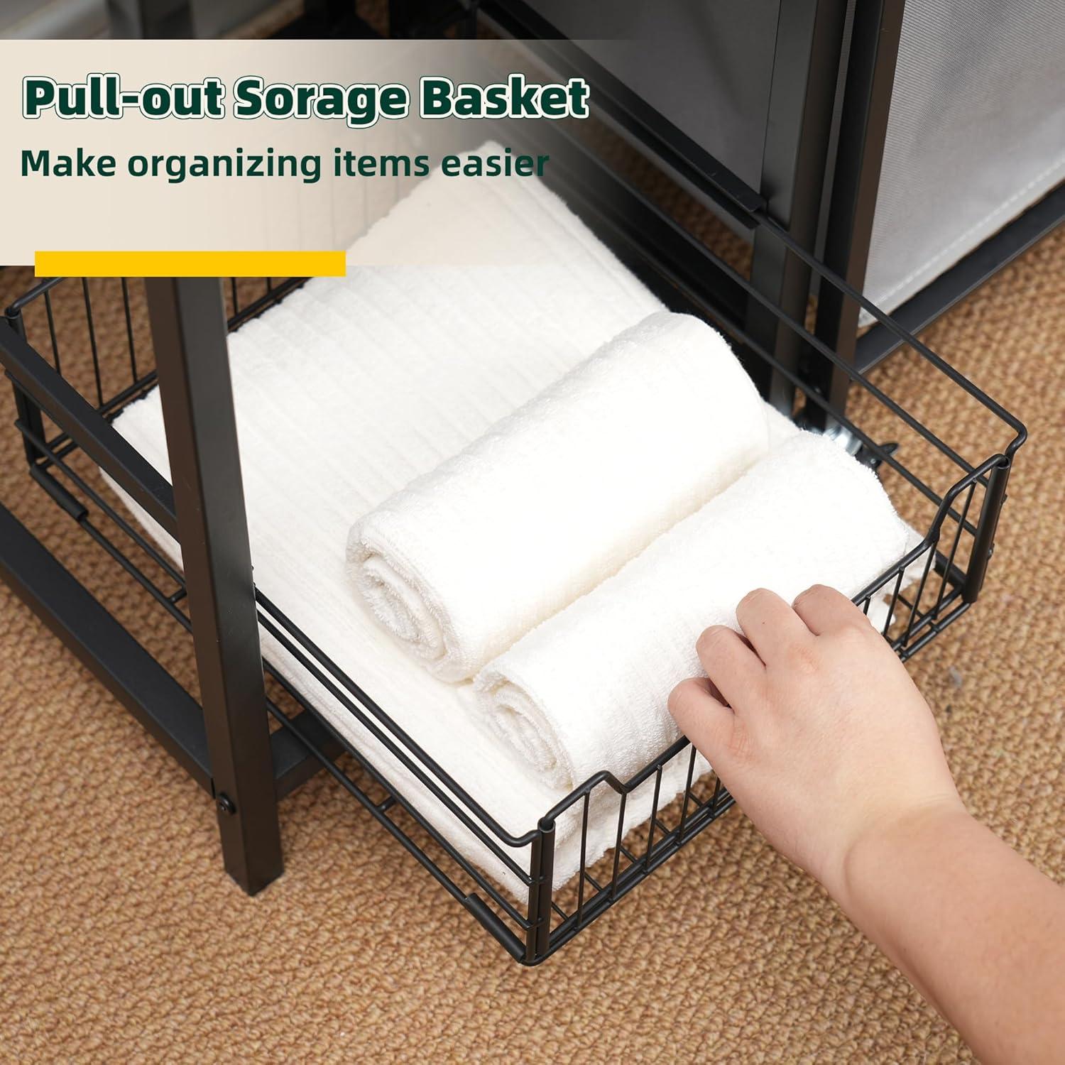 VASAGLE Clothes Rack with Laundry Hamper Removable Laundry Basket with Shelf Rustic Brown and Black