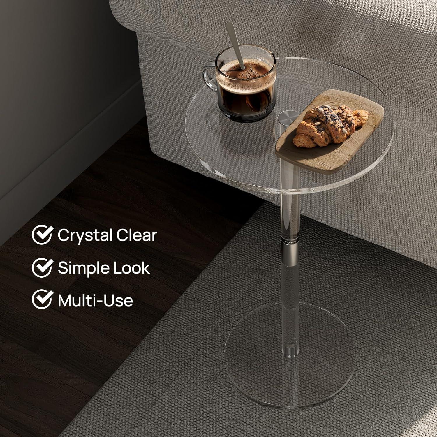 Acrylic End Table, Clear Side Tables for Small Space, 9.8" Round Modern Drink Table for Living Room, Bedroom, Bathroom, Office, Outdoor, Business, Sturdy and Easy to Install