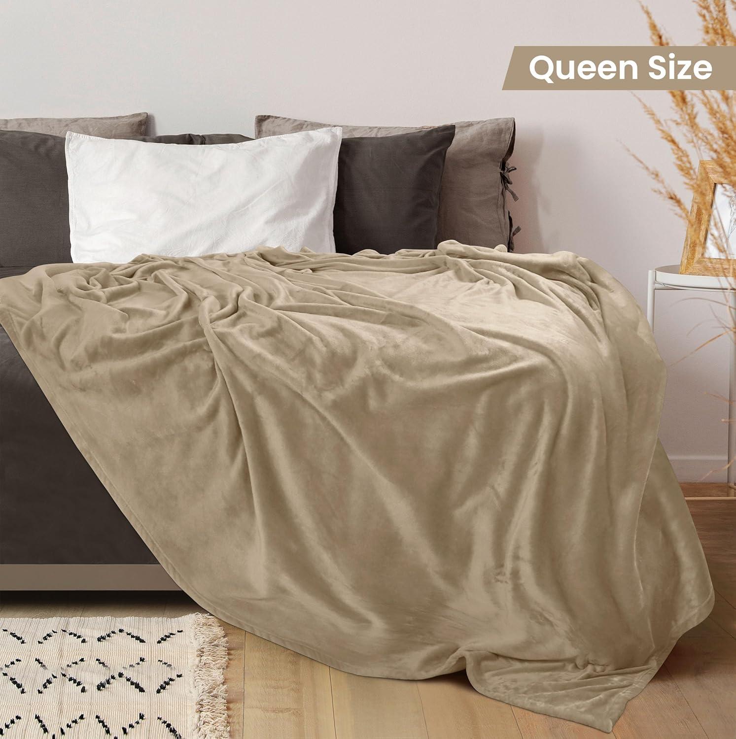 Camel Queen Size Reversible Fleece Throw Blanket