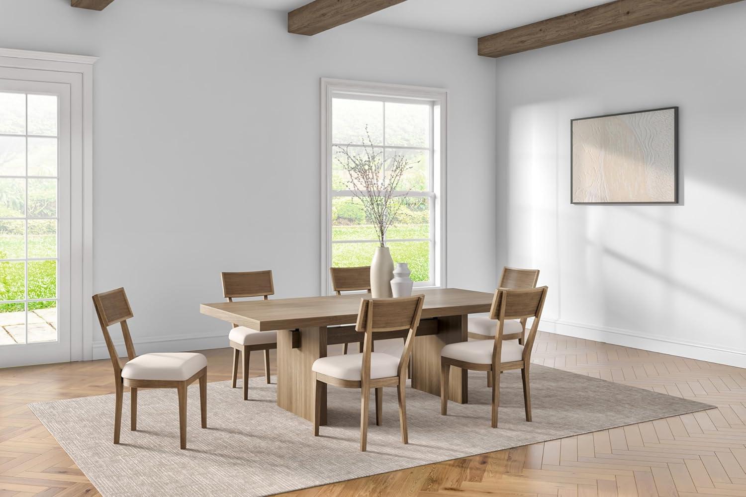Coastal Wood Rectangular Kitchen Table with Six Chairs Dining Table Brown