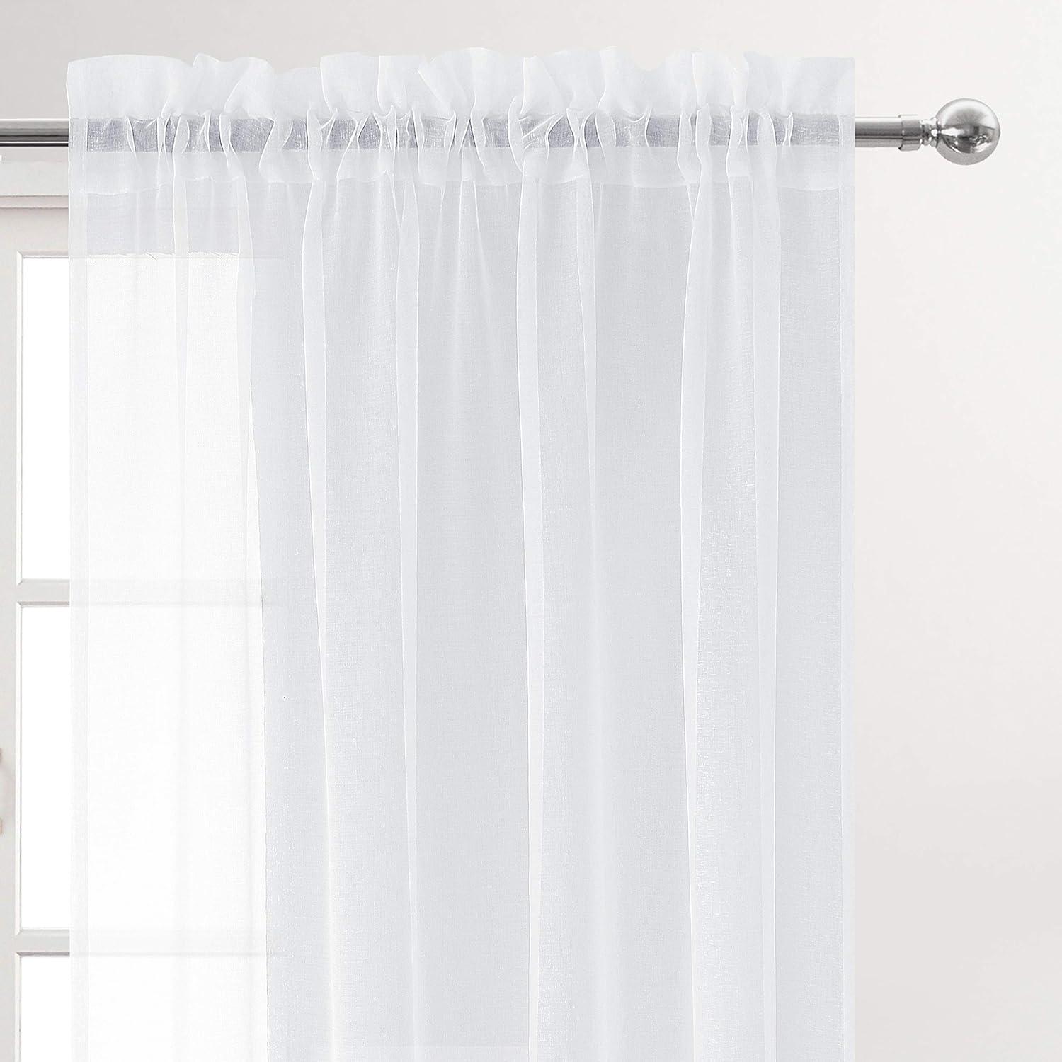 DWCN White Sheer Curtains Semi Transparent Voile Rod Pocket Curtains for Bedroom and Living Room, 52 x 84 inches Long, Set of 2 Panels