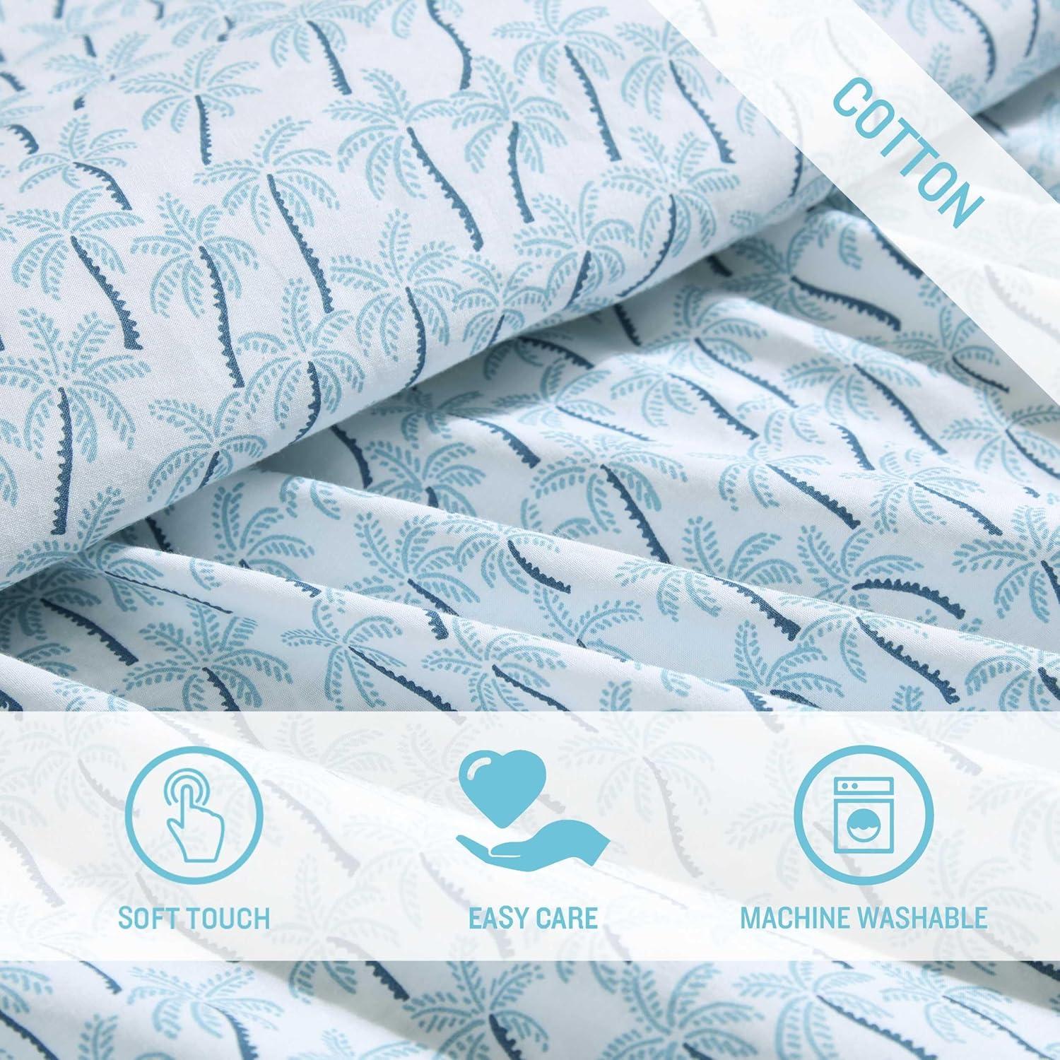 Palmtastic Blue Cotton Queen Sheet Set with Palm Print