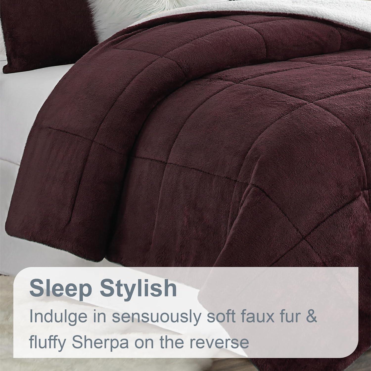 Swift Home Ultra Plush Reversible Faux Fur and Sherpa 3-Piece Comforter Set