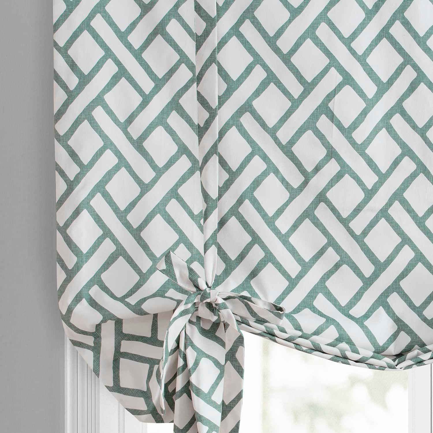HPD Half Price Drapes Printed Cotton Room Darkening Tie Up Curtains for Windows - 46 x 63 Roll Up Balloon Curtain for Living Room, Kitchen (1 Panel), PRCT-TUD215A-63, Garden Path Slate Blue