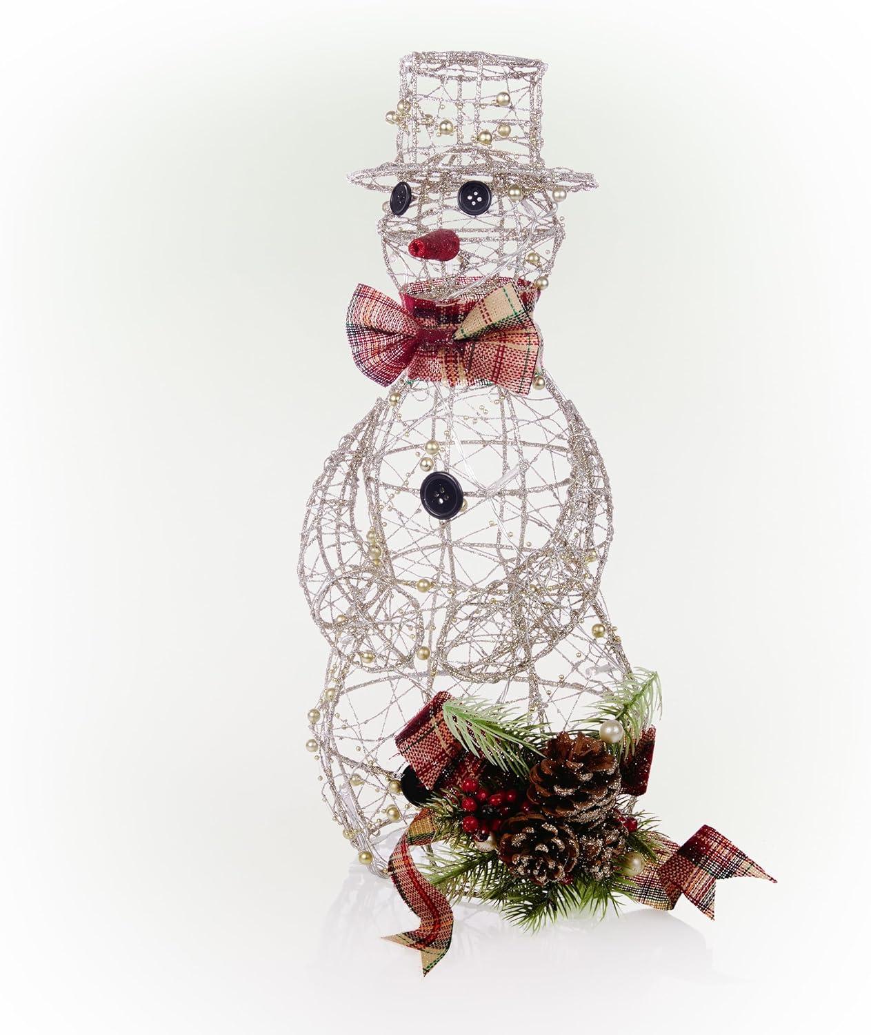 Gold Wire Snowman with Warm White LED Lights, 18 Inches