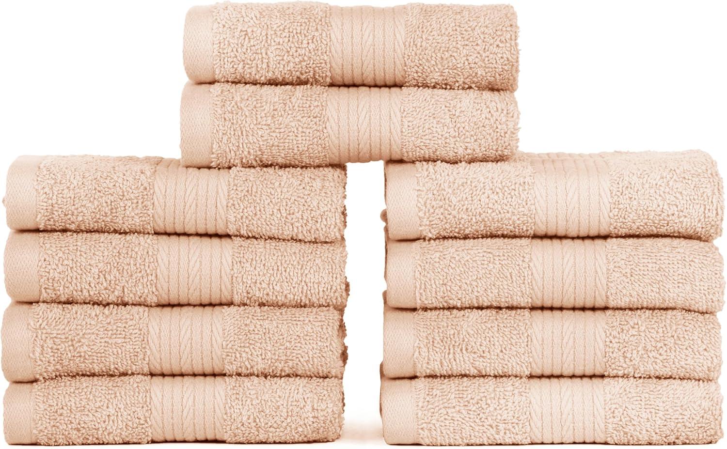 Ample Decor 100% Cotton Washcloth 12 x 12 Inch Highly Absorbent (Set of 10)