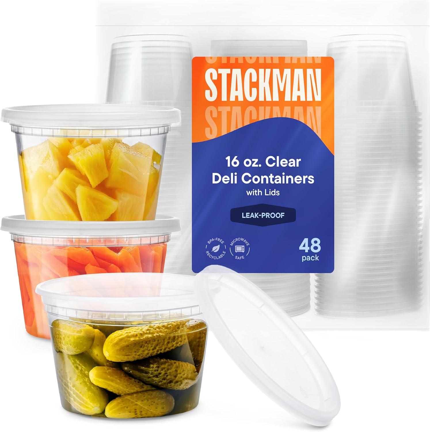 [48 Sets -16 oz.] Plastic Deli Food Storage Containers with Airtight Lids - Soup Containers with Lids