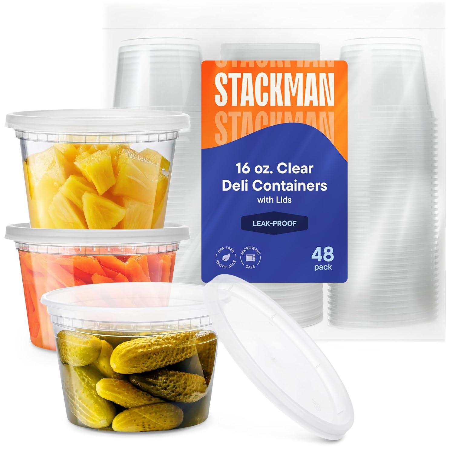 [48 Sets -16 oz.] Plastic Deli Food Storage Containers with Airtight Lids - Soup Containers with Lids