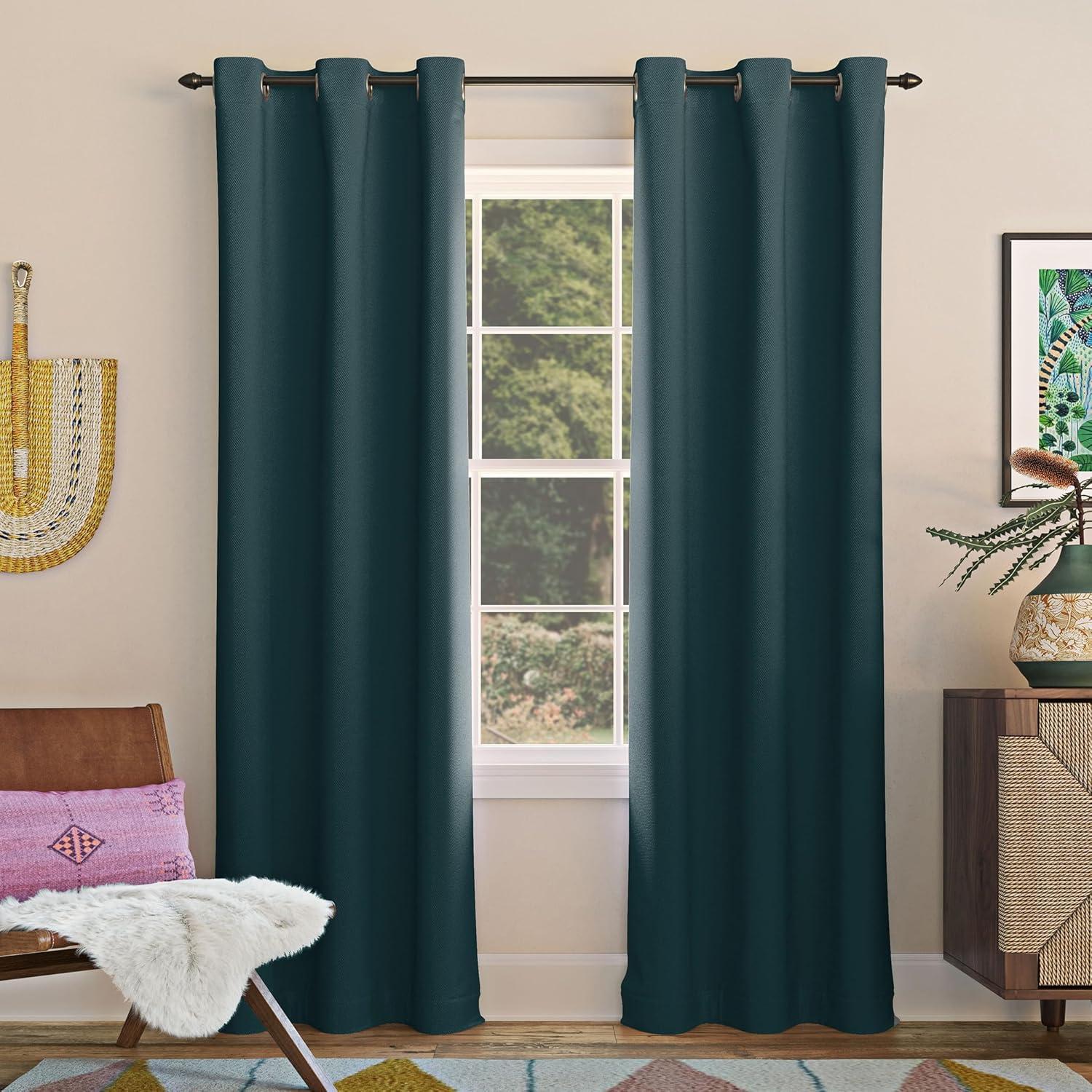 Sun Zero Nolan 1-Piece Energy Saving Blackout Grommet Curtain Panel, 40"x95", Teal