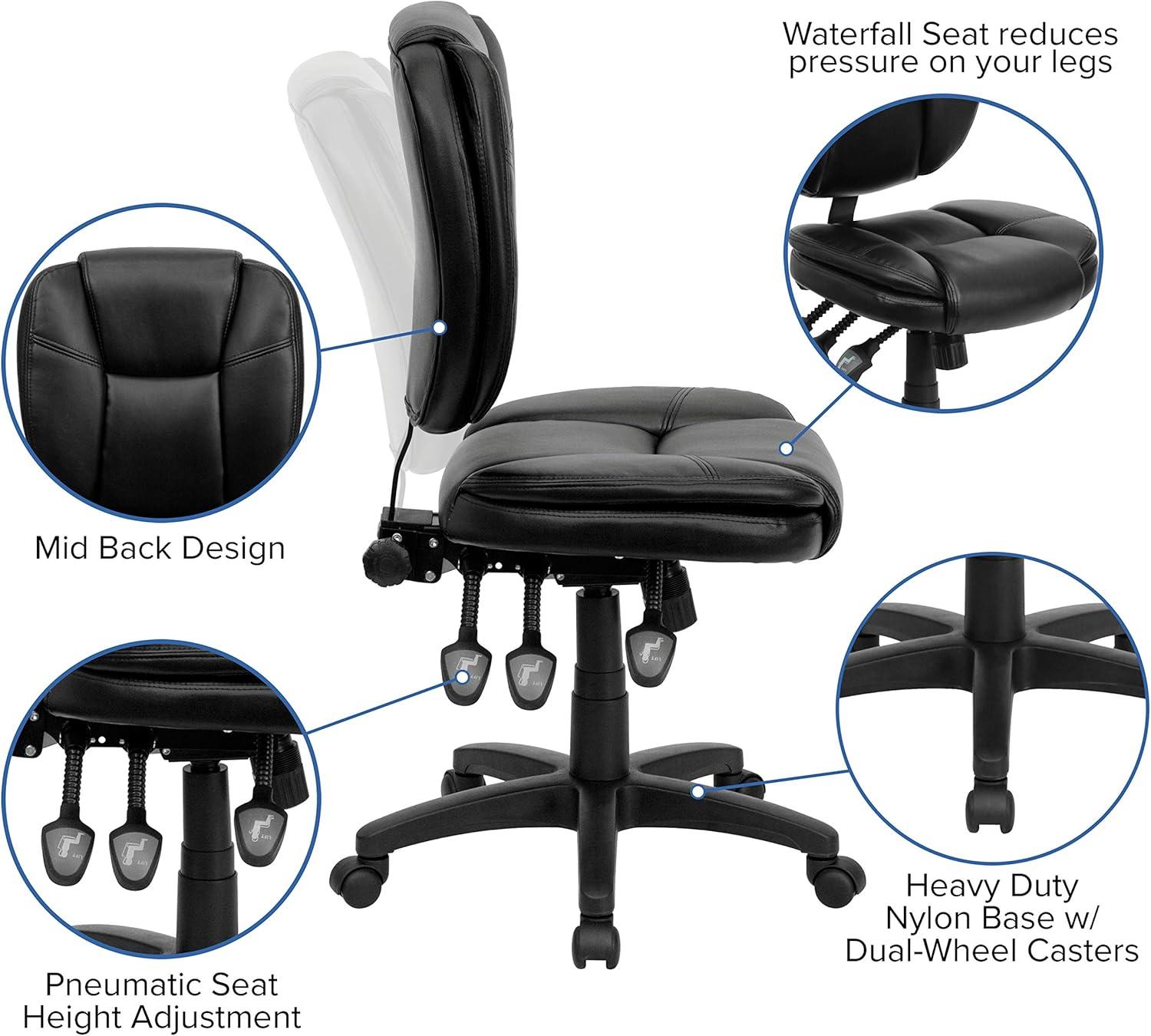 Ergonomic Mid-Back Black LeatherSoft Swivel Task Chair with Synchro Tilt