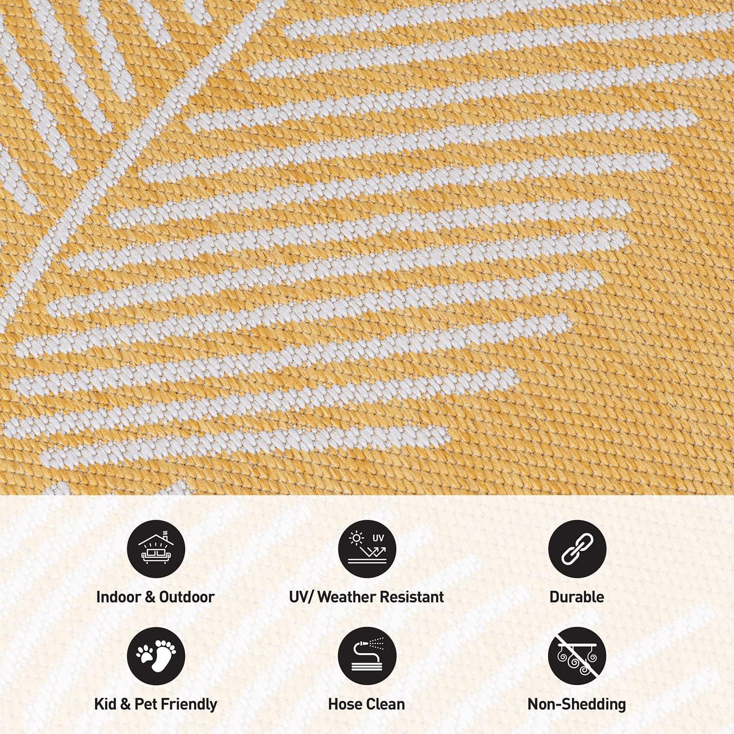 World Rug Gallery Distressed Palm Leaves Textured Flat Weave Indoor/Outdoor Area Rug - YELLOW 2'x3'