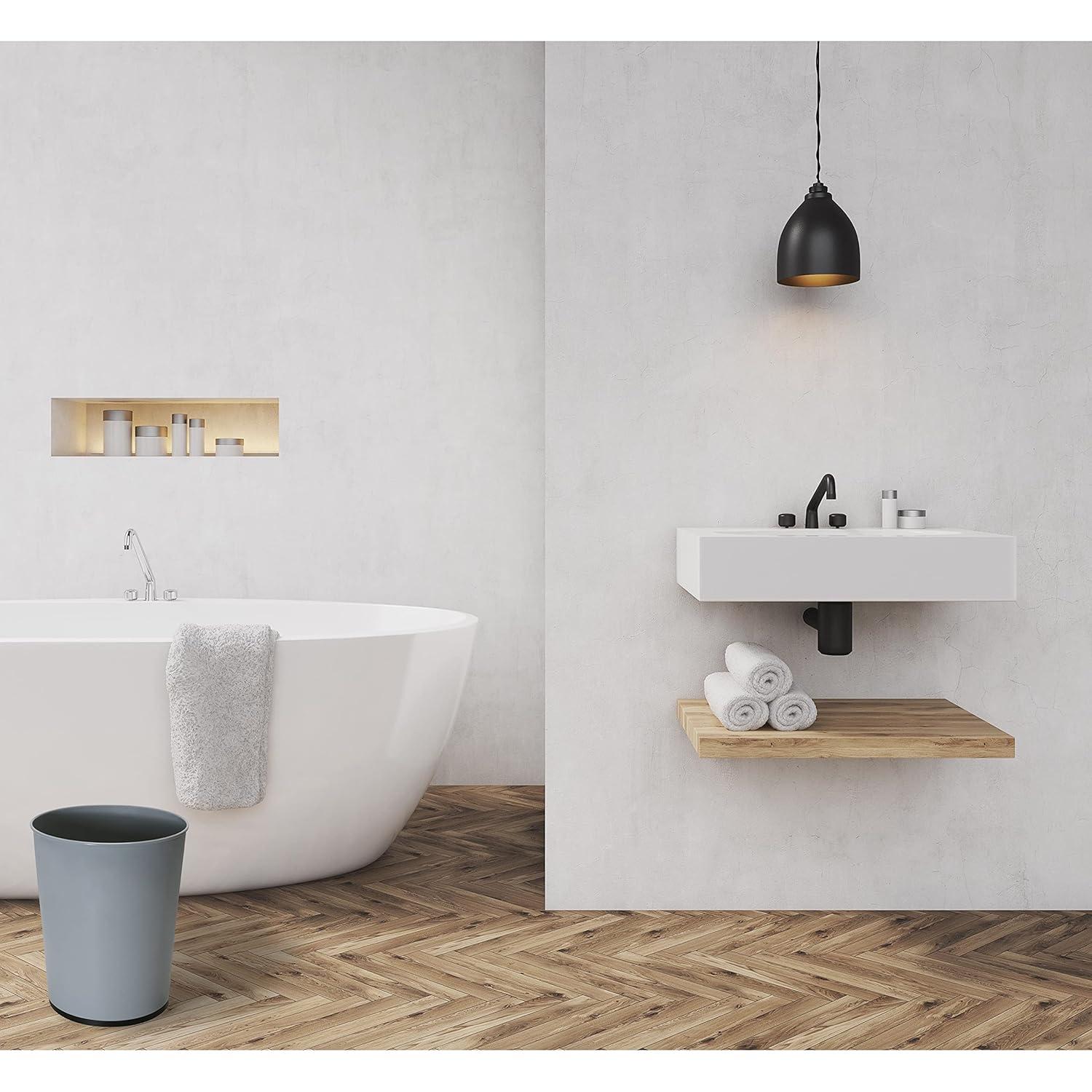 Bath Bliss 5 Liter Small Wastebasket | 2 Pack | Round Open Top | Trash Can | Bathroom | Bedroom | Kitchen | Office | Dorm | Disposal Waste Bin | Garbage | Grey