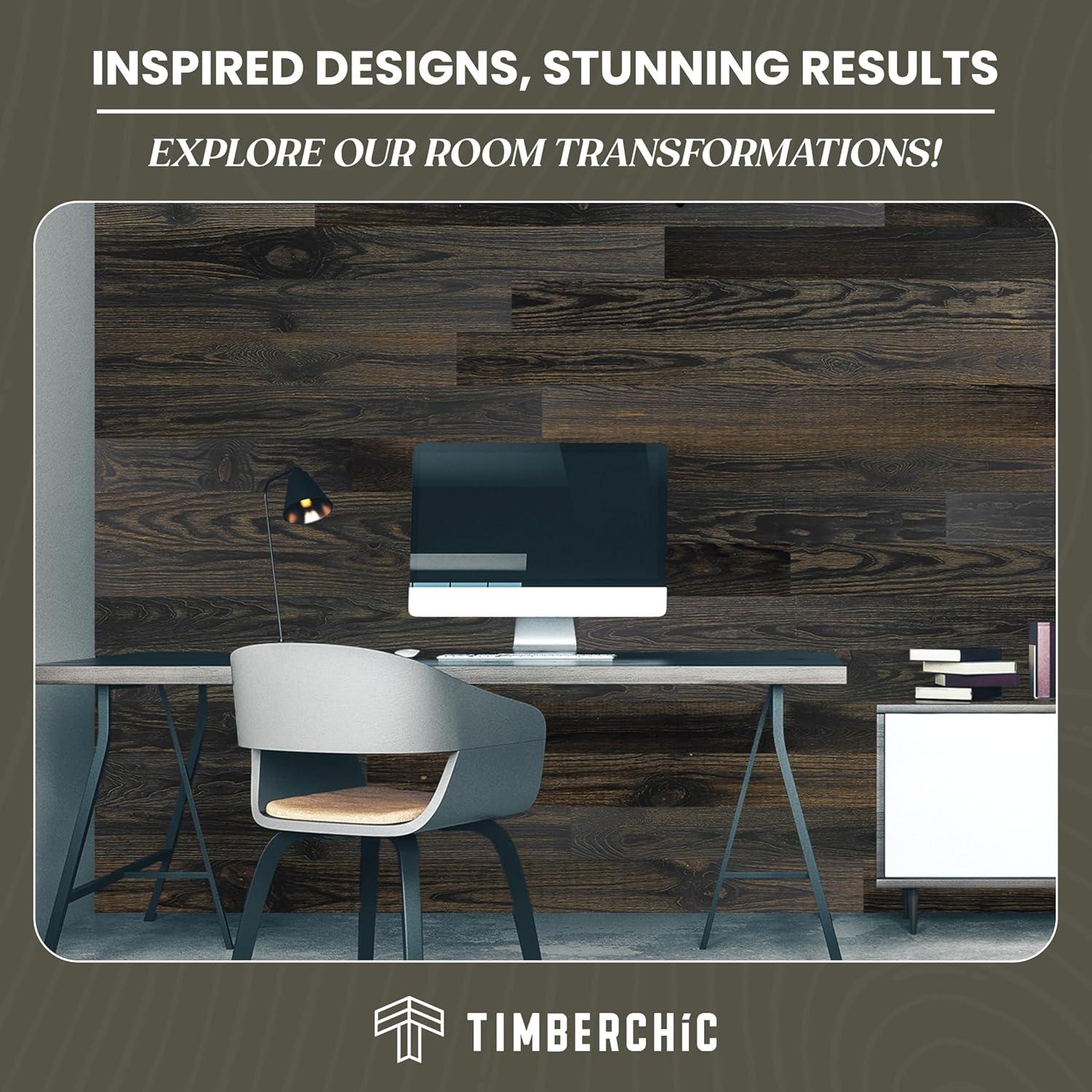 TIMBERCHiC Barnwood Textured Wall Planks - Made in USA, Peel-and-Stick Panels for Interior Decor, DIY Accent Wall Panels, Blackened (4" x 10 Sq Ft)