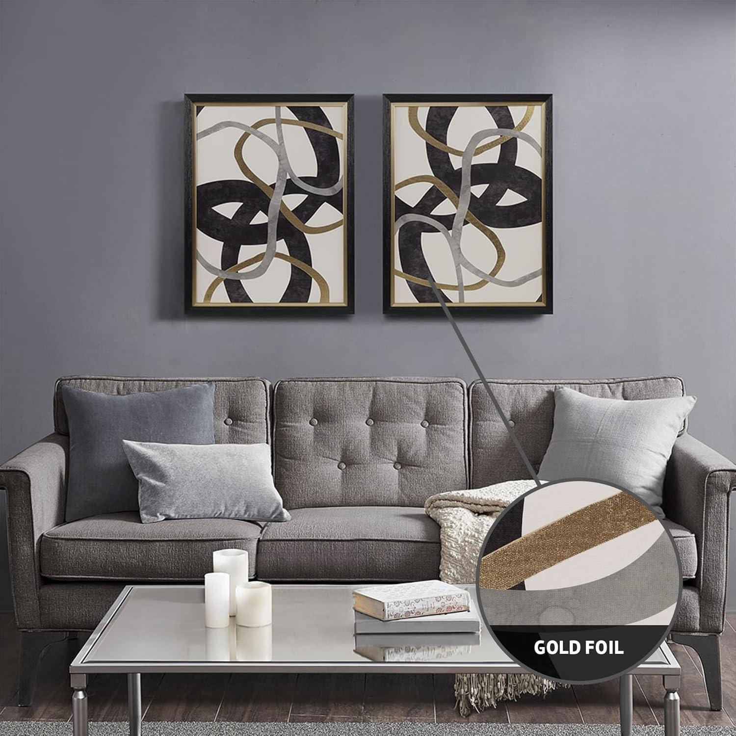 2pc Moving Midas Gold Foil Abstract Framed Canvas Wall Art Set Black - Madison Park: Modern Decor, Vertical Orientation