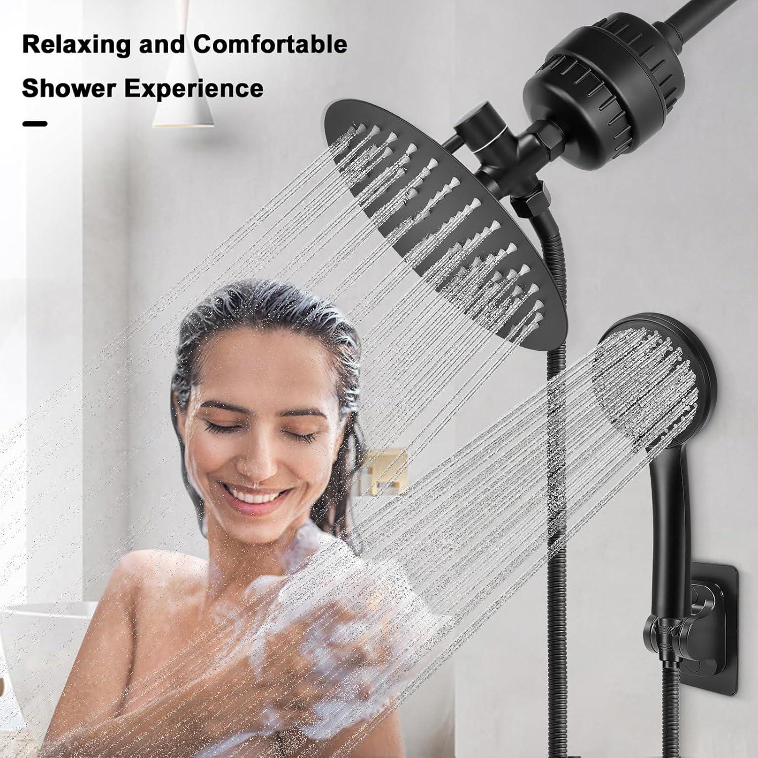 Matte Black 8" Rain Shower Head with Handheld Filter Combo