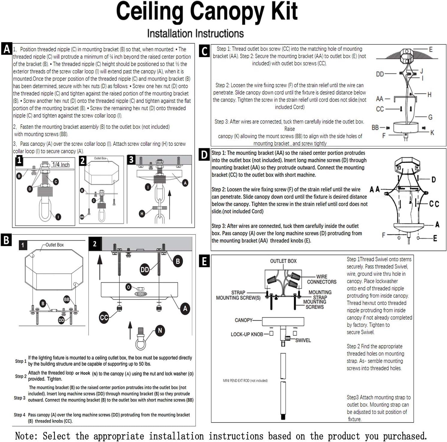 Black Matte Ceiling Lighting Canopy Kit with Mounting Hardware