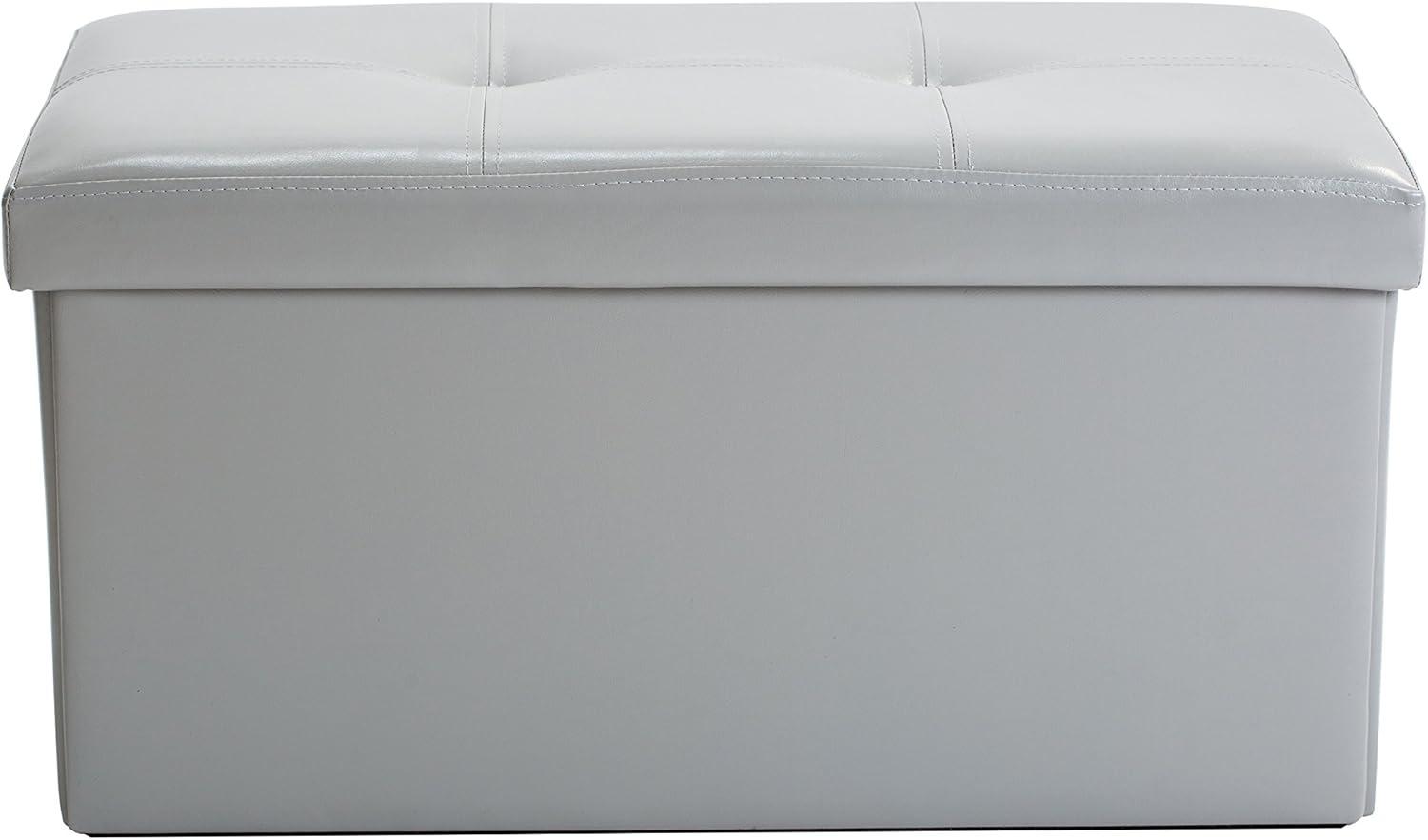 Classic Gray Faux Leather Folding Storage Ottoman Bench