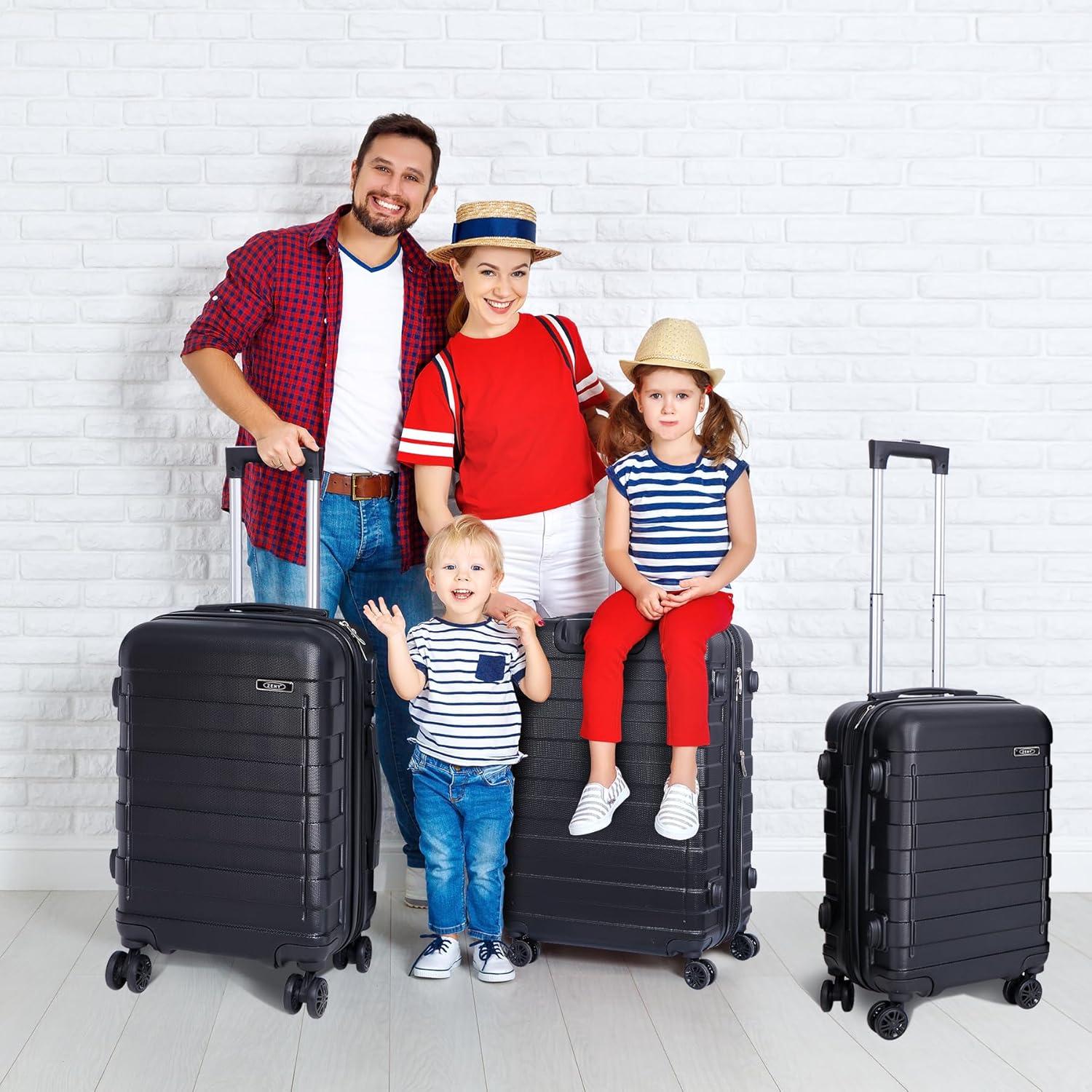 Luggage Set of 3, Suitcases with Spinner Wheels Hardside Expandable Luggage Suitcase Set with TSA Lock for Travel-Black