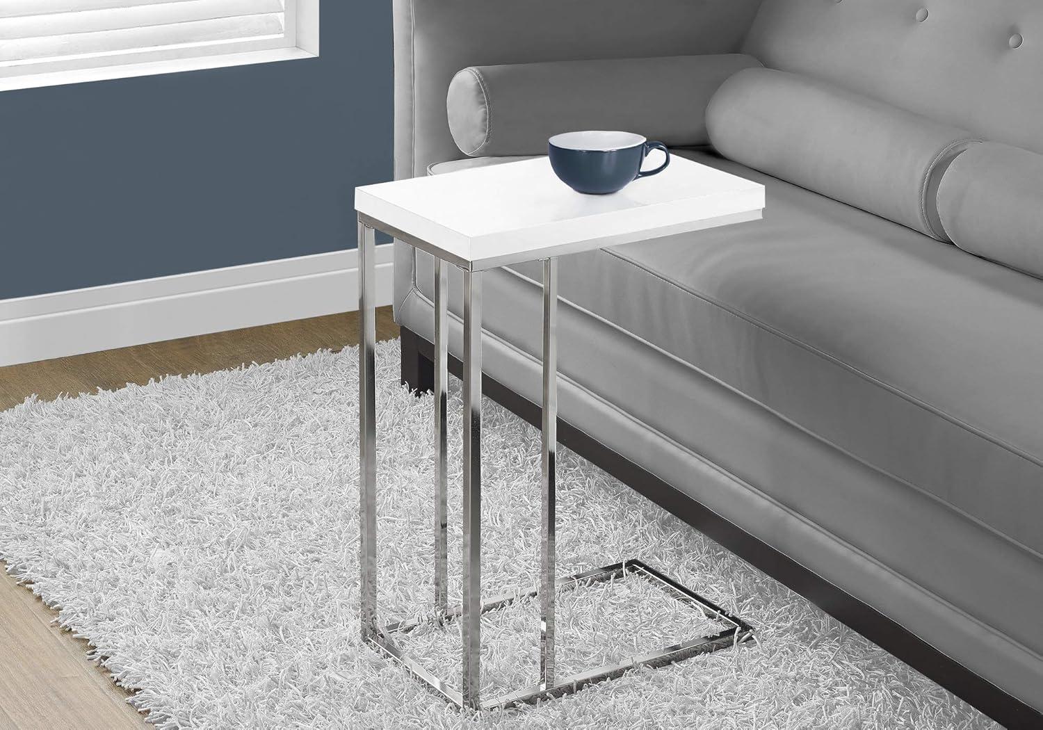 Glossy White Contemporary C-Shaped Metal & Wood Accent Table