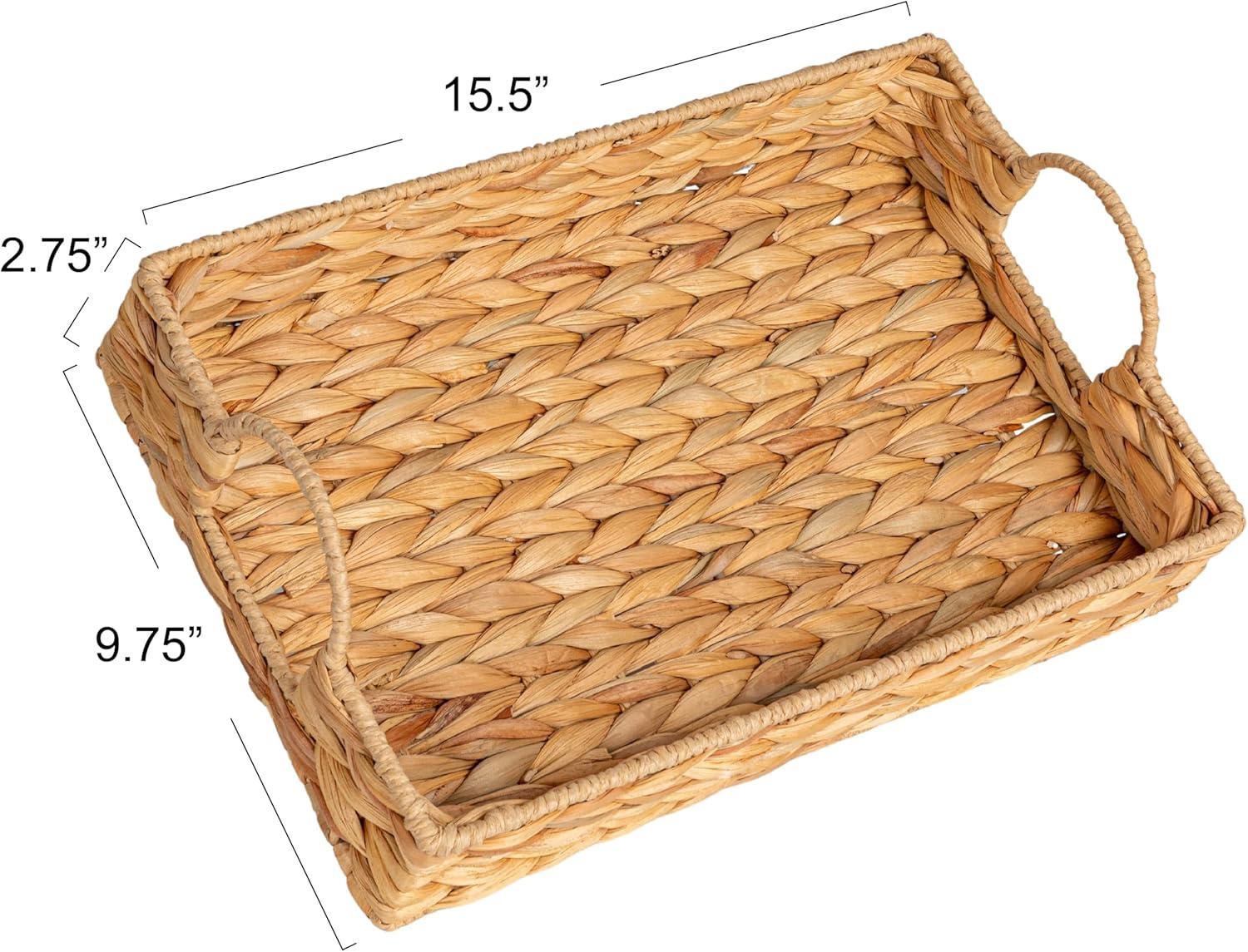 Natural Water Hyacinth Handwoven Tray with Cutout Handles