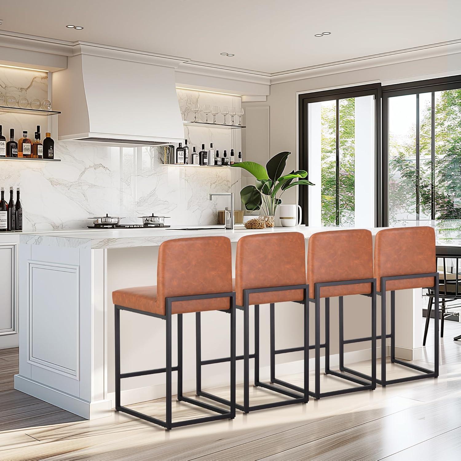 Wade Logan® Catharinus Extra Tall Bar Stool Set - Black Metal Base & Waterproof Faux Leather (Set of 3)