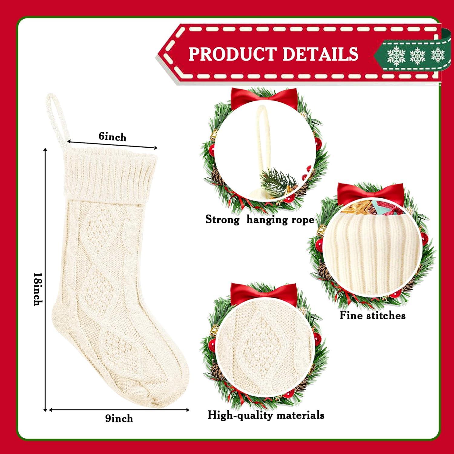 Deago Christmas Stockings, 3 Pack Personalized Christmas Stocking 18" Large Size Cable Knitted Stocking Gifts & Decorations for Family Holiday Xmas Party (Multi-color)