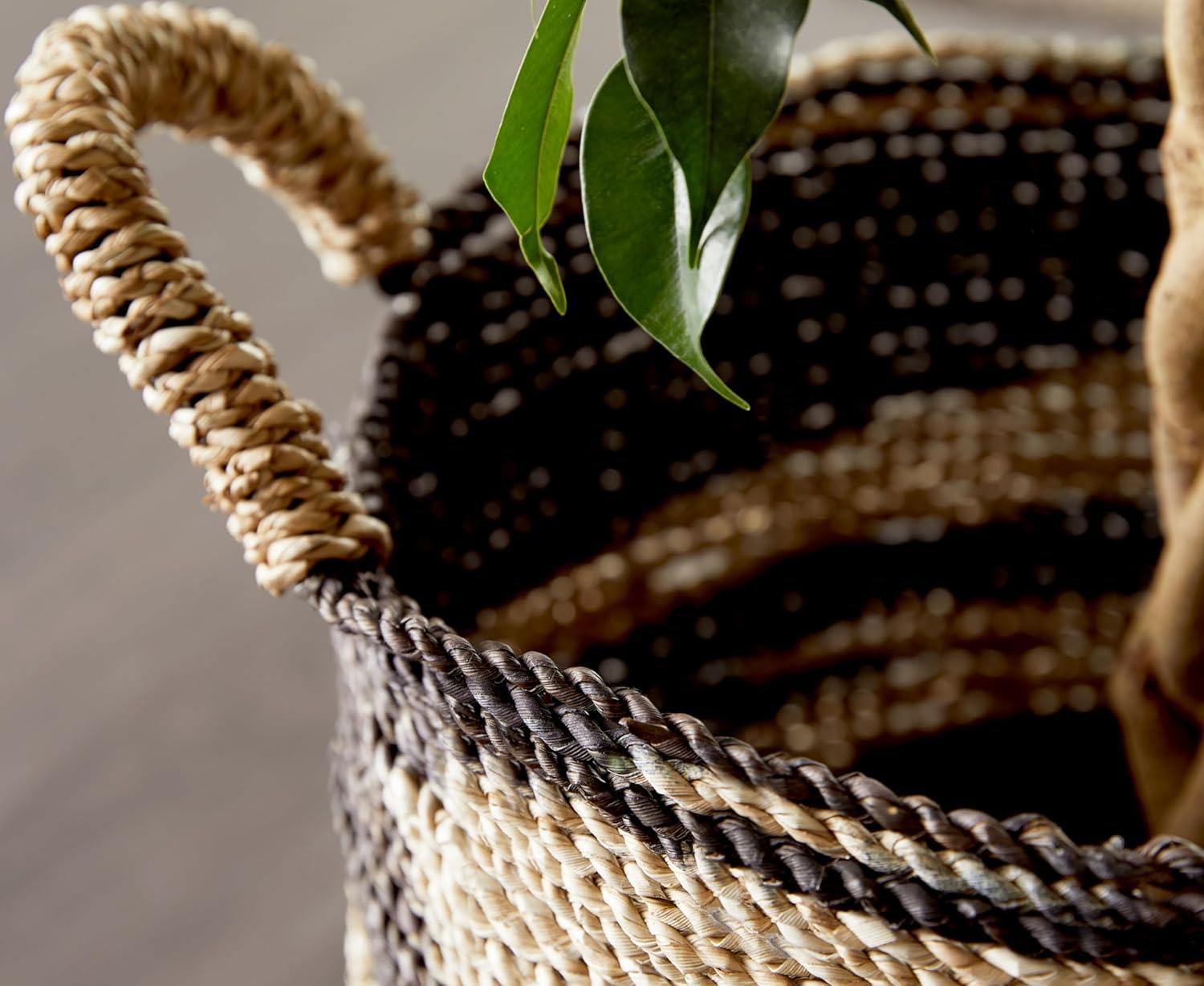 Deco 79 Seagrass Handmade Two Toned Storage Basket with Handles, Set of 3 18", 17", 16"H, Black