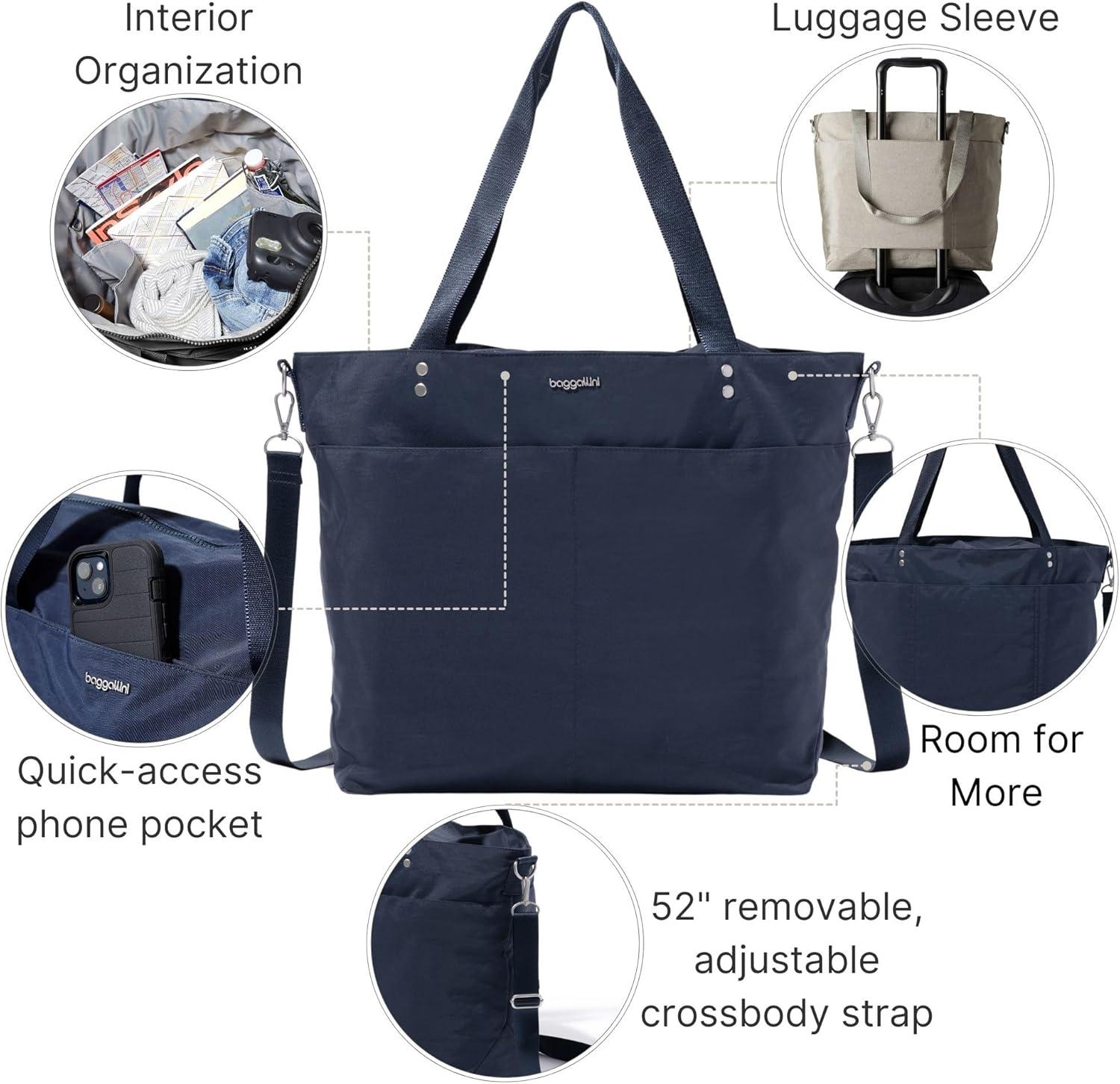 baggallini Women's Large Carryall Tote Bag with Crossbody Strap - FRENCH NAVY
