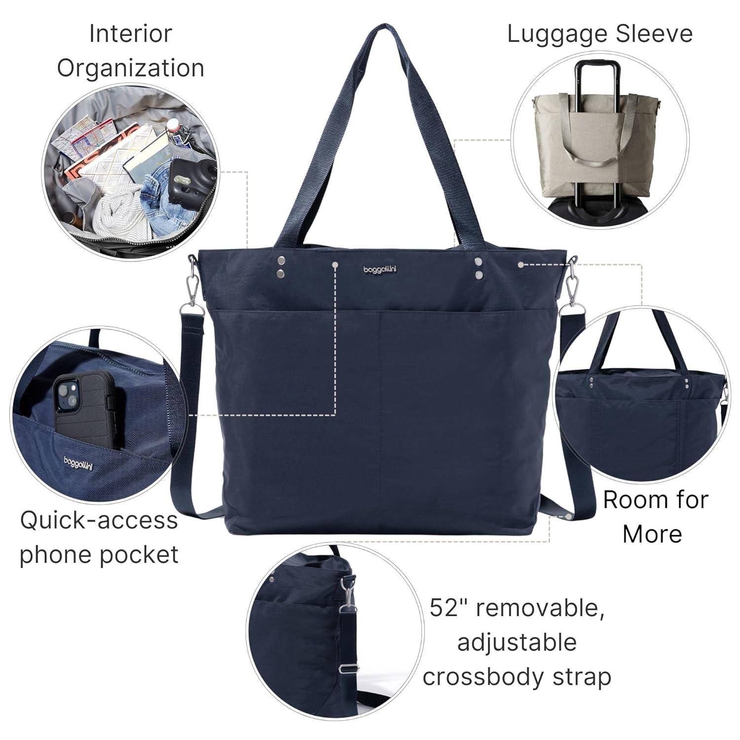 baggallini Women's Large Carryall Tote Bag with Crossbody Strap - FRENCH NAVY