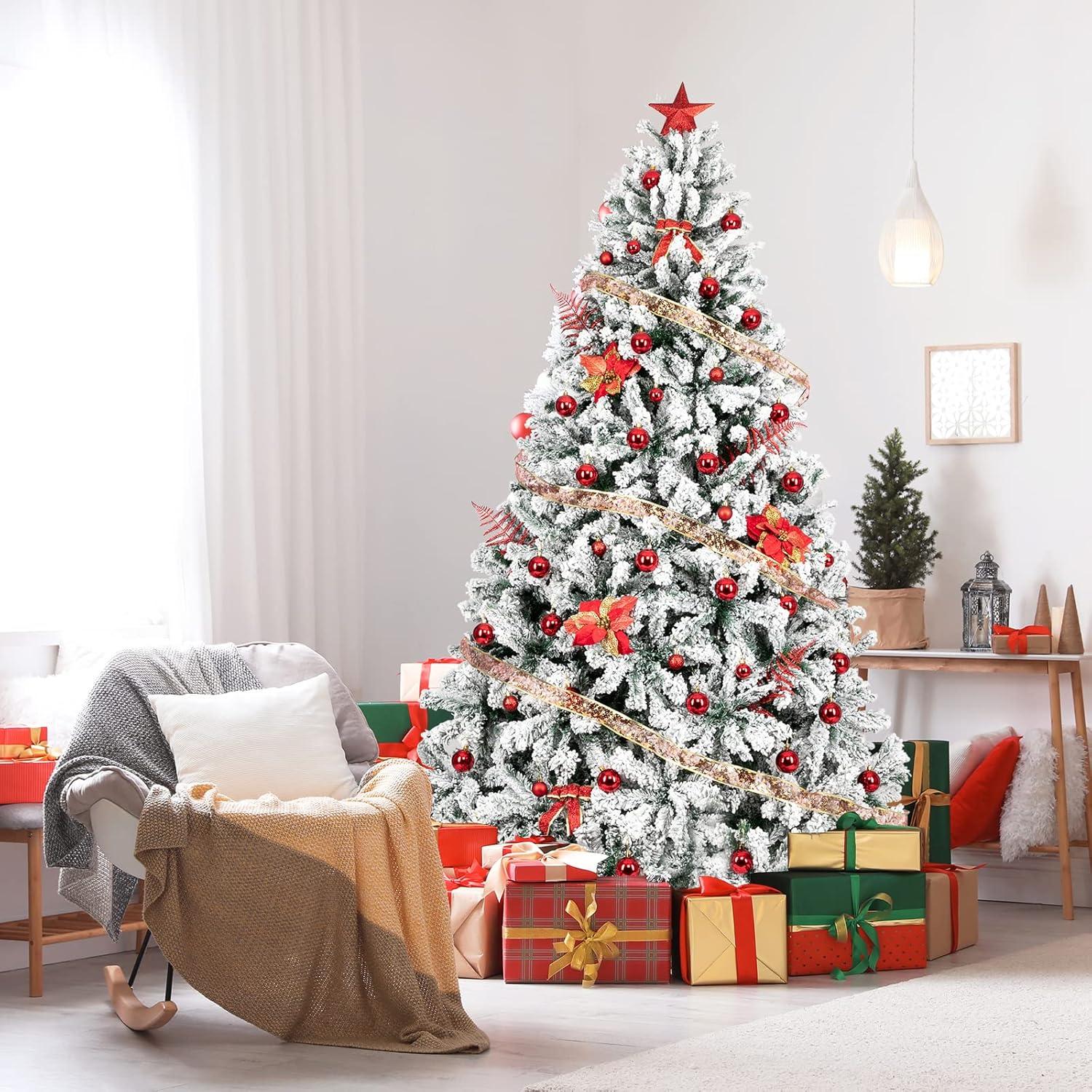 SUGIFT 6ft Snow Flocked Christmas Tree Unlit Holiday Decor