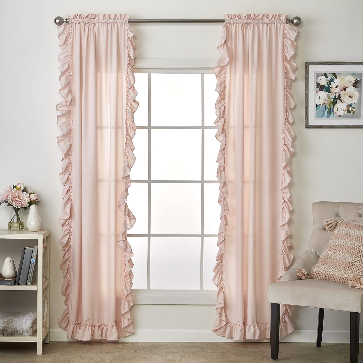 Blush Polyester Ruffled Light-Filtering Window Panel Pair