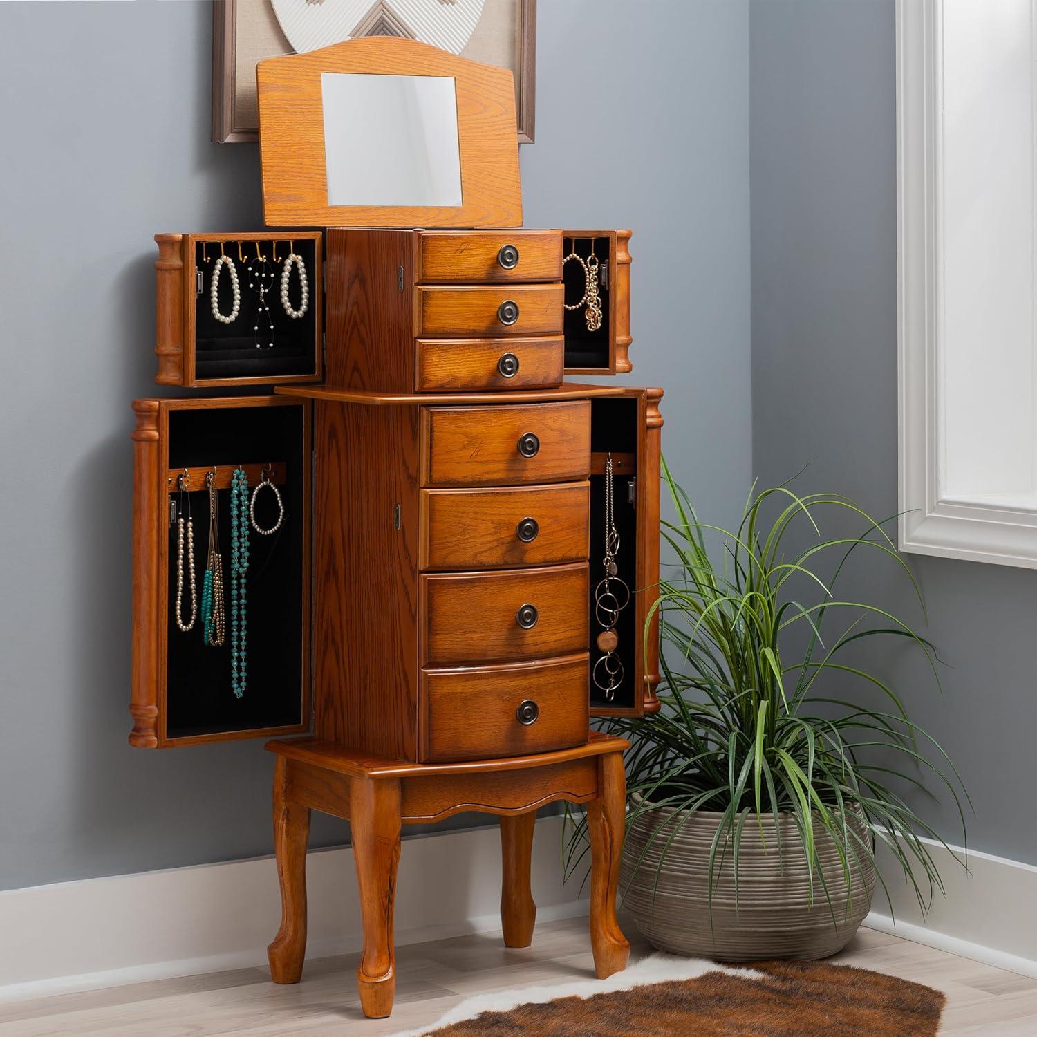 Linon Woodlake Wood Jewelry Armoire in Distressed Oak