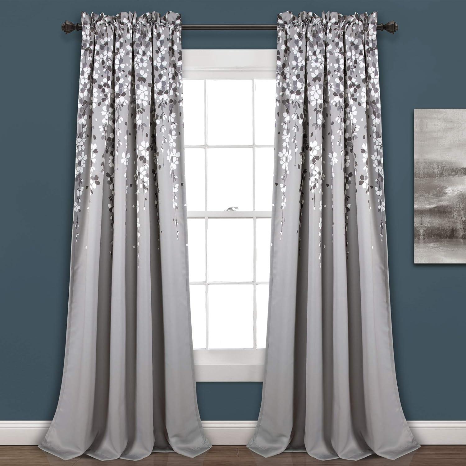 Lush Decor Weeping Flower Room Darkening Window Curtain Panels Gray 52X108+2 Set