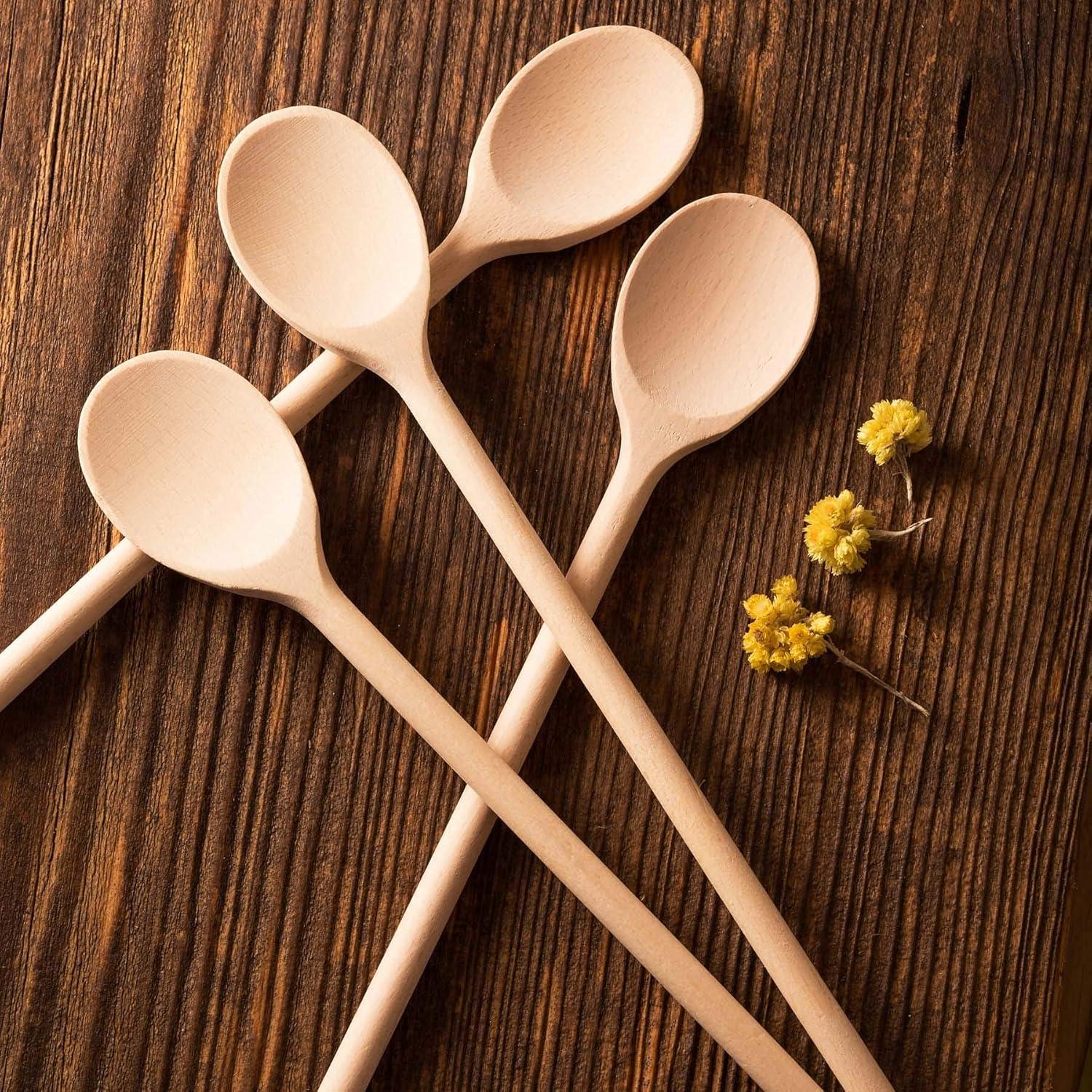 Mr.Woodware 12 Inch Wooden Spoons for Cooking - Set of 12 Long Handle Oval Wooden Spoon for Mixing, Stirring, Tasting - Kitchen Wooden Utensils For Cooking and Crafts, Personalized Wood Burning