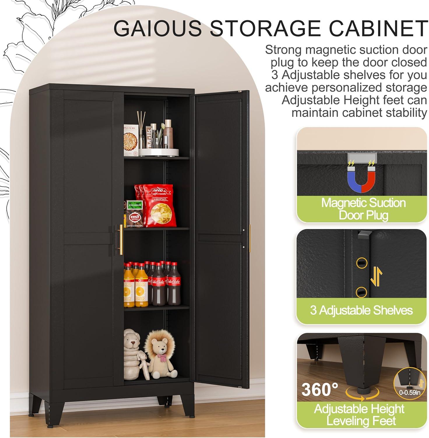 Kitchen Pantry Storage Cabinet, Freestanding Storage Cabinet with 4 Adjustable Shelves