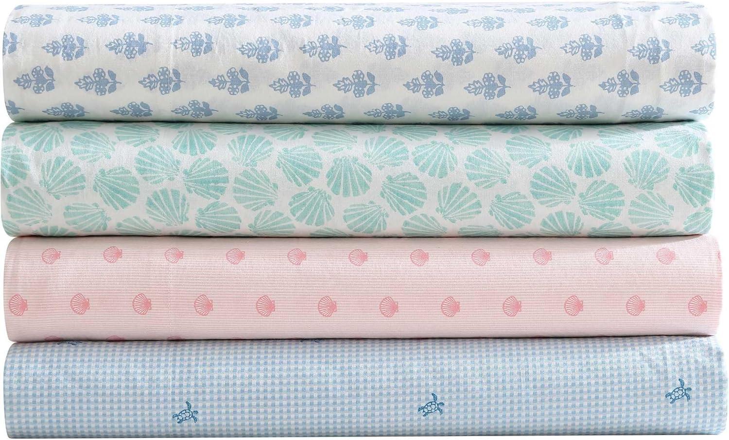 Margate Shells Blue Cotton Percale Full Sheet Set