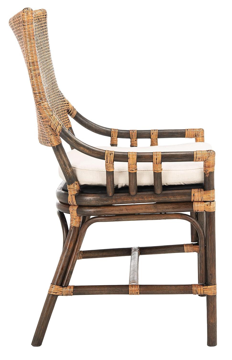 SAFAVIEH Donatella Rattan Chairs, Natural Wash/Black Legs/White Cushion (22 in. W x 24 in. D x 37 in. H)