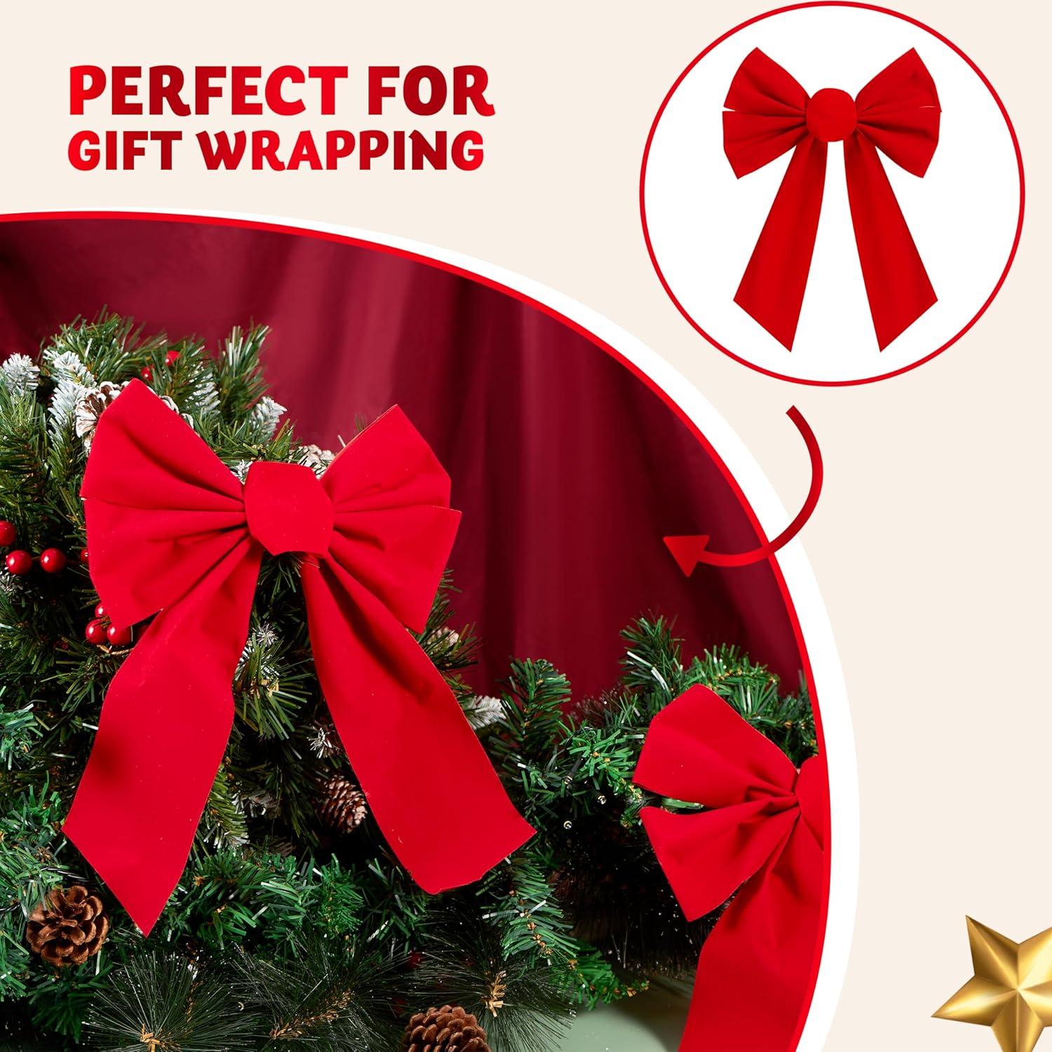 JOYFY 12pcs Christmas Red Velvet Bow Decoration for Christmas Party