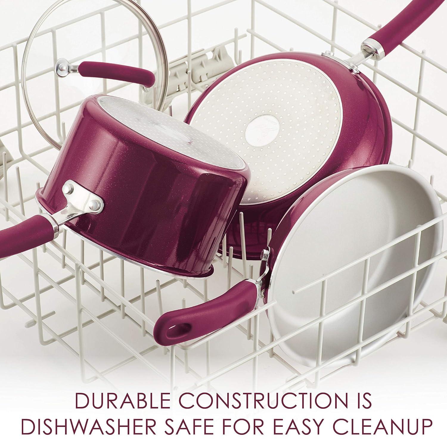 Rachael Ray Create Delicious Aluminum Nonstick Covered Deep Frying Pan, 9.5-Inch, Red Shimmer