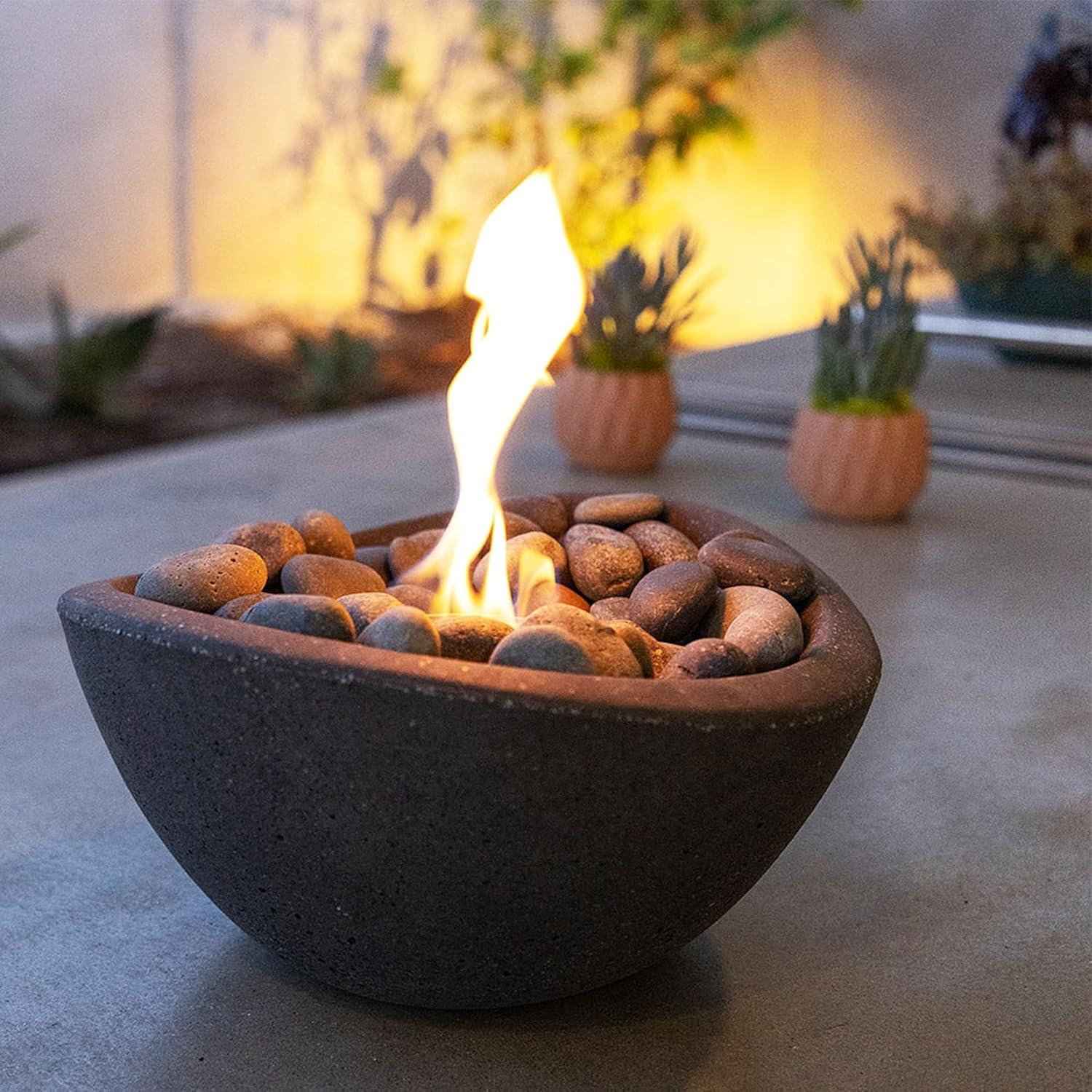 White Concrete Tabletop Gel Fire Pit with StoneCast Finish