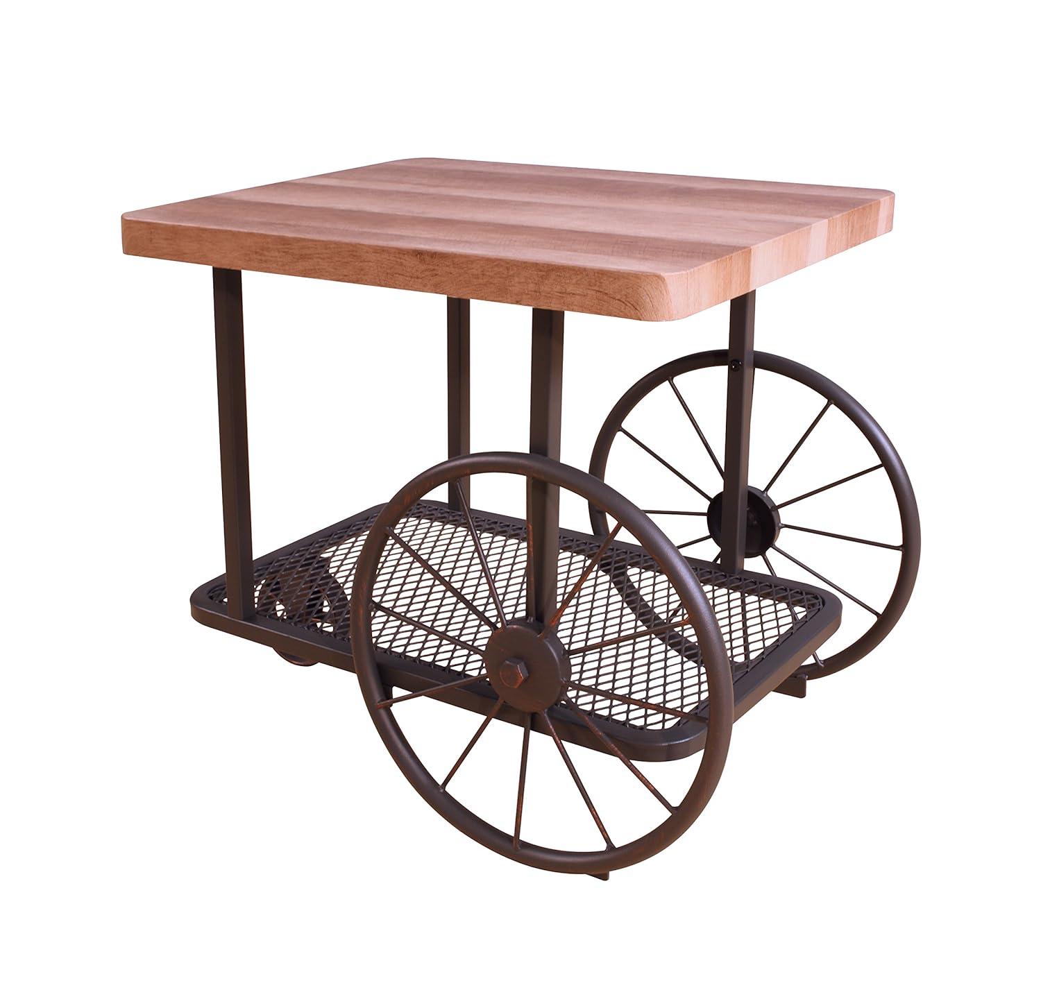 Unique End Table Side Table with Bottom Shelf and Industrial Wheels, Rectangular Table Coffee Snack Table with Wooden Top and Metal Base, 28"L x 18"W x 22"H, Easy Assembly, Oak & Antique Gray