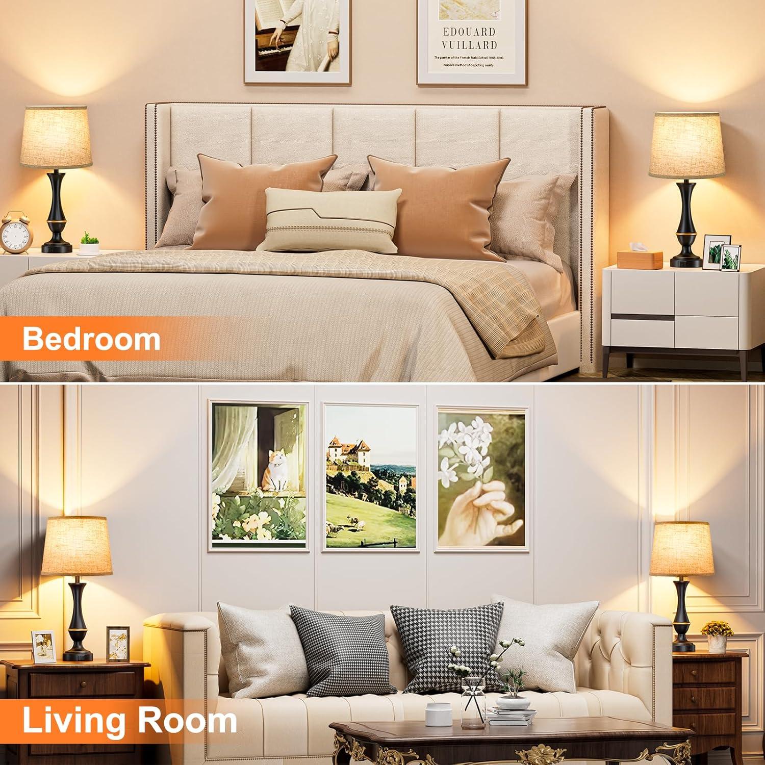 Upgraded Touch Lamps for Night Stands Set of 2 - Bedside Lamps with USB C+A, 3 Way Dimmable for Bedroom Living Room End Tables Office (Grey&Nickel)