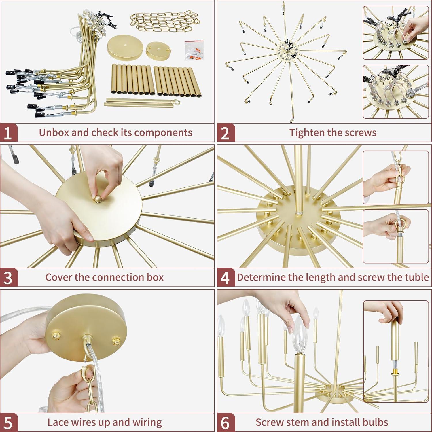 Farmhouse Gold Chandeliers for Dining Room, 16-Light Modern Candle Chandelier Light Fixture, Rustic Industrial Metal Chandeliers for Living Room, Kitchen, Staircase, Entryway, Foyer