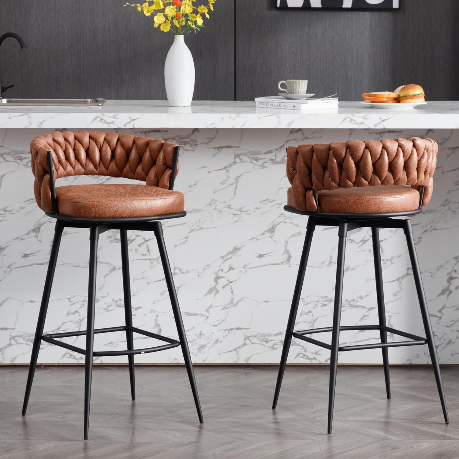 Upholstered Suede Fabric  360° Swivel High Bar Stool