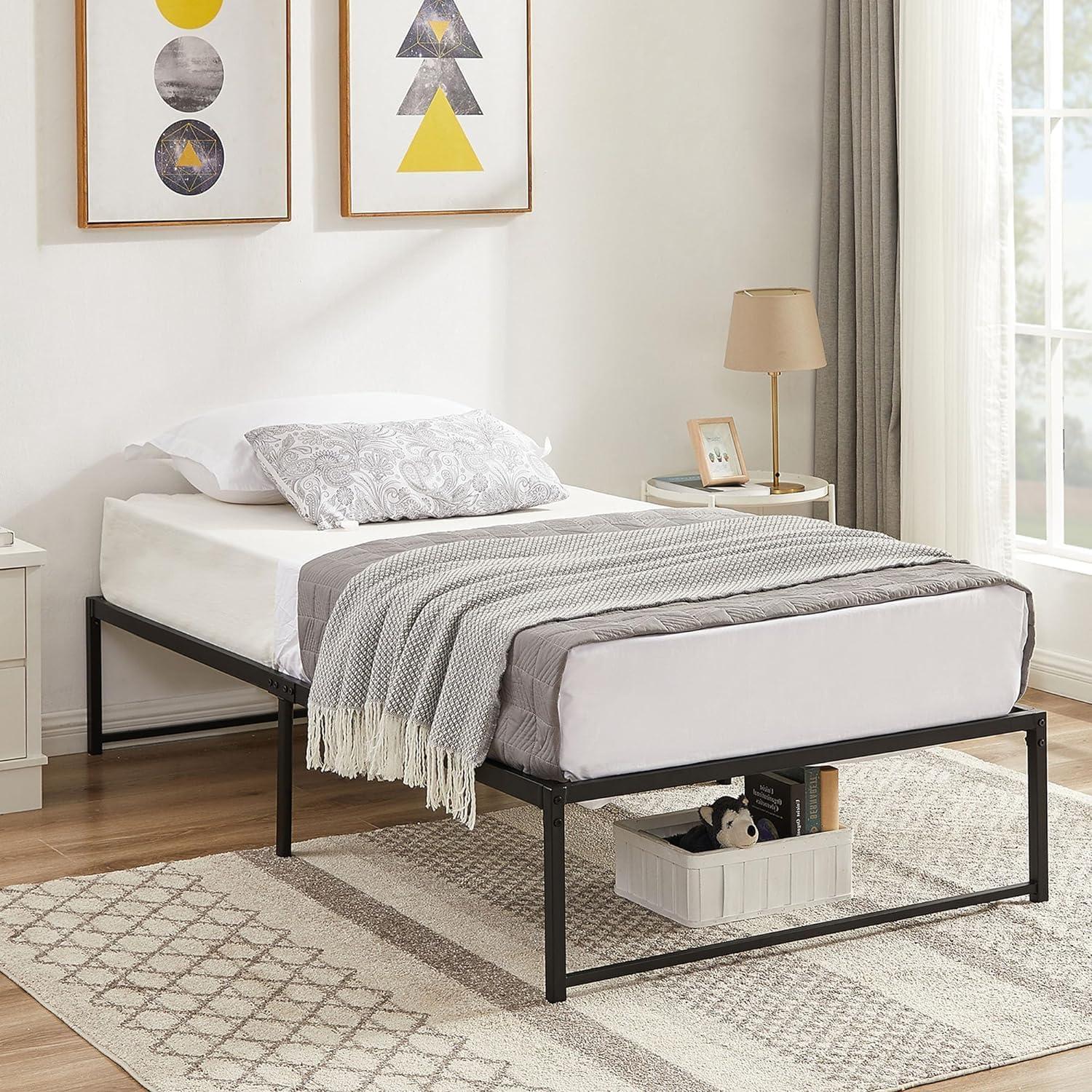 Twin Black Metal Platform Bed Frame with Slats