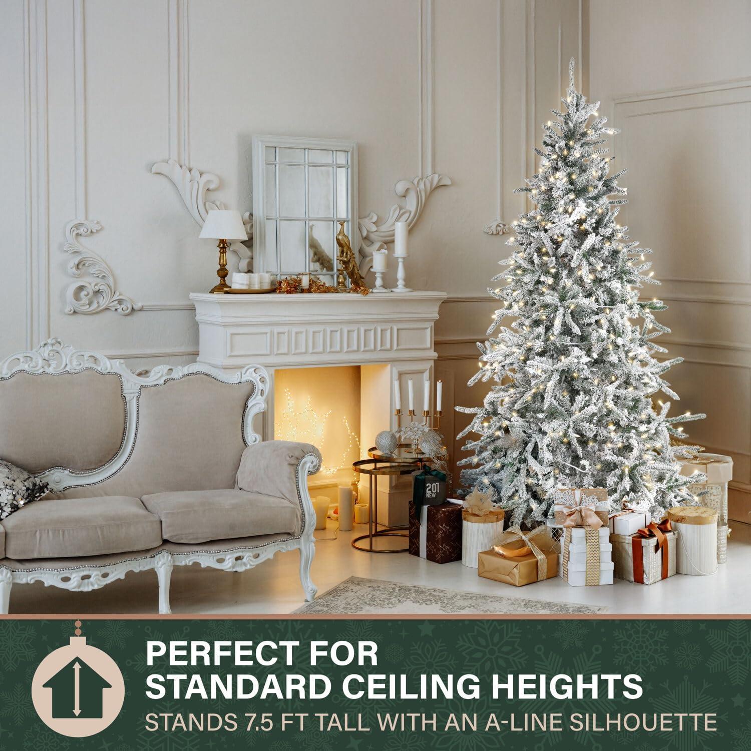 Fraser Hill Farm Fraser Hill Farm Flocked Mountain Pine Christmas Tree with LED Lights