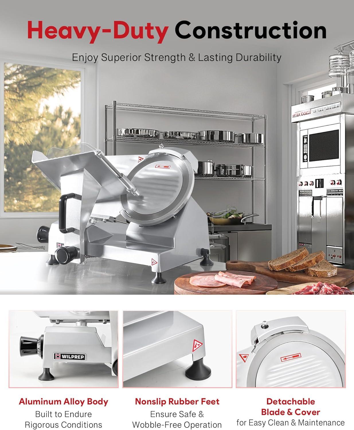 Wilprep Commercial Meat Slicer for Home 150W Electric Deli Food Slicer with 10" Blade