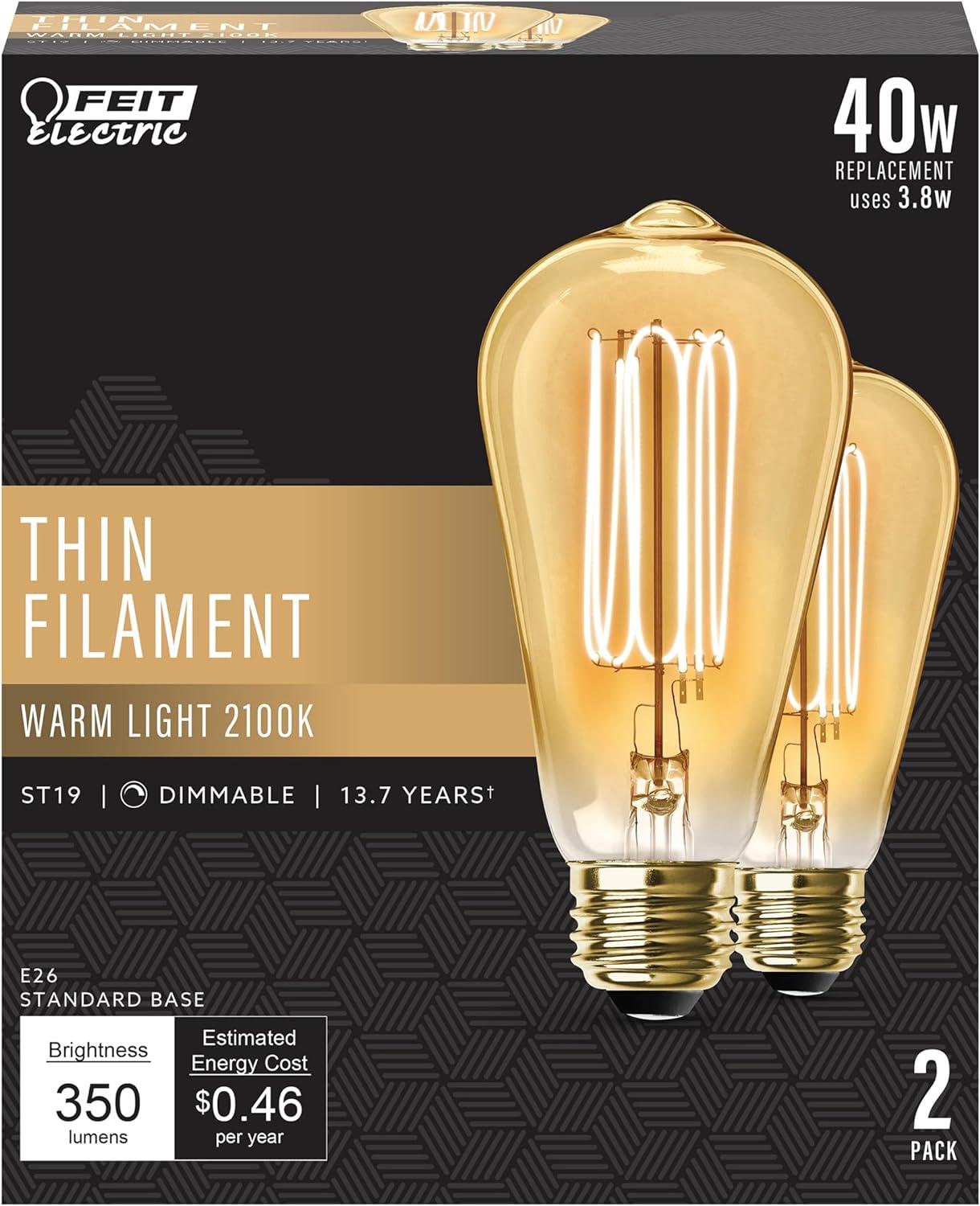 Clear ST19 Warm White LED Filament Bulb 2-Pack