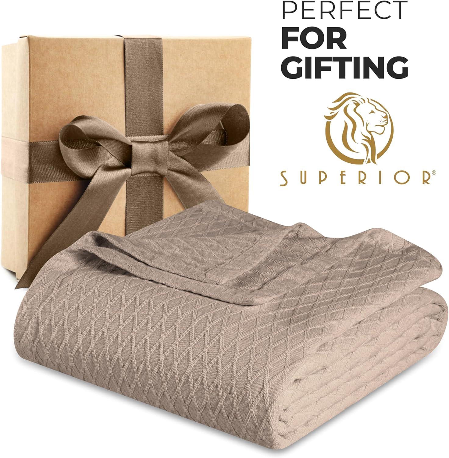 Superior Dobbyweave Knit Cotton Blanket, All Season Breathable Bed Blanket Throw Size, Khaki