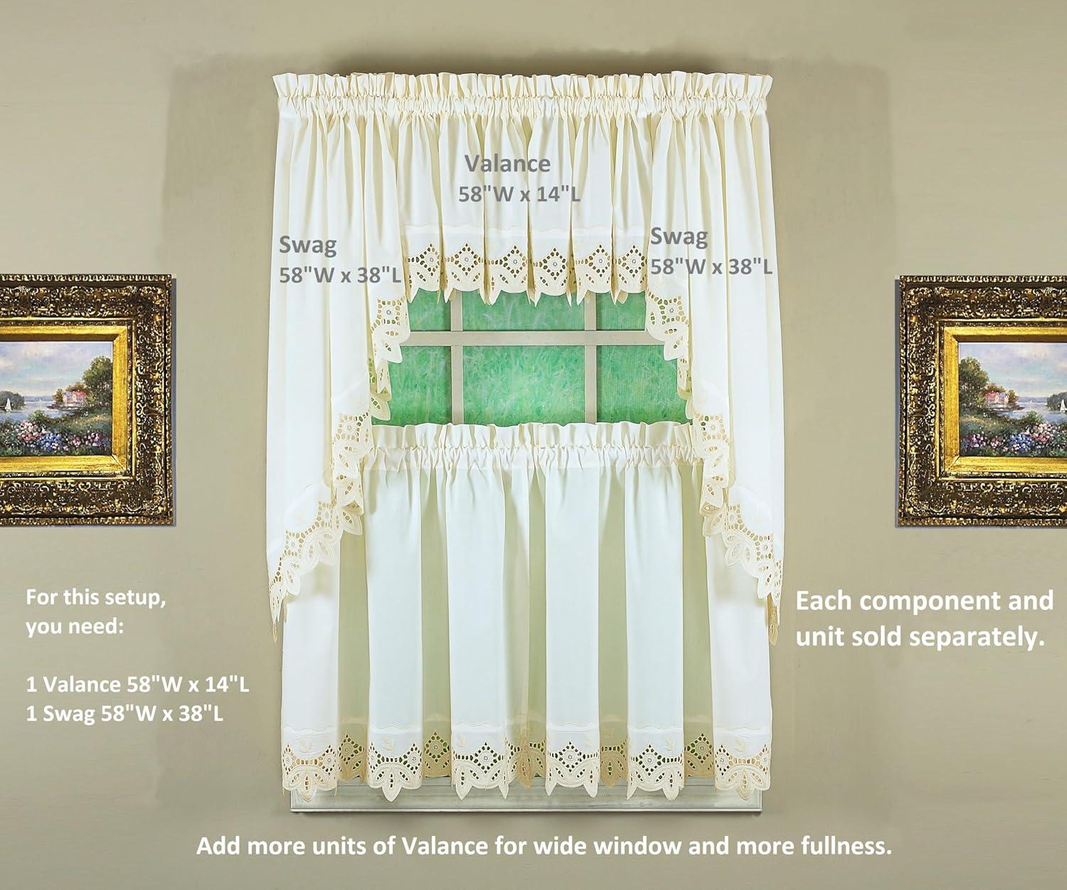 Ecru Cotton Polyester Sheer Lace Detail Tier Curtains